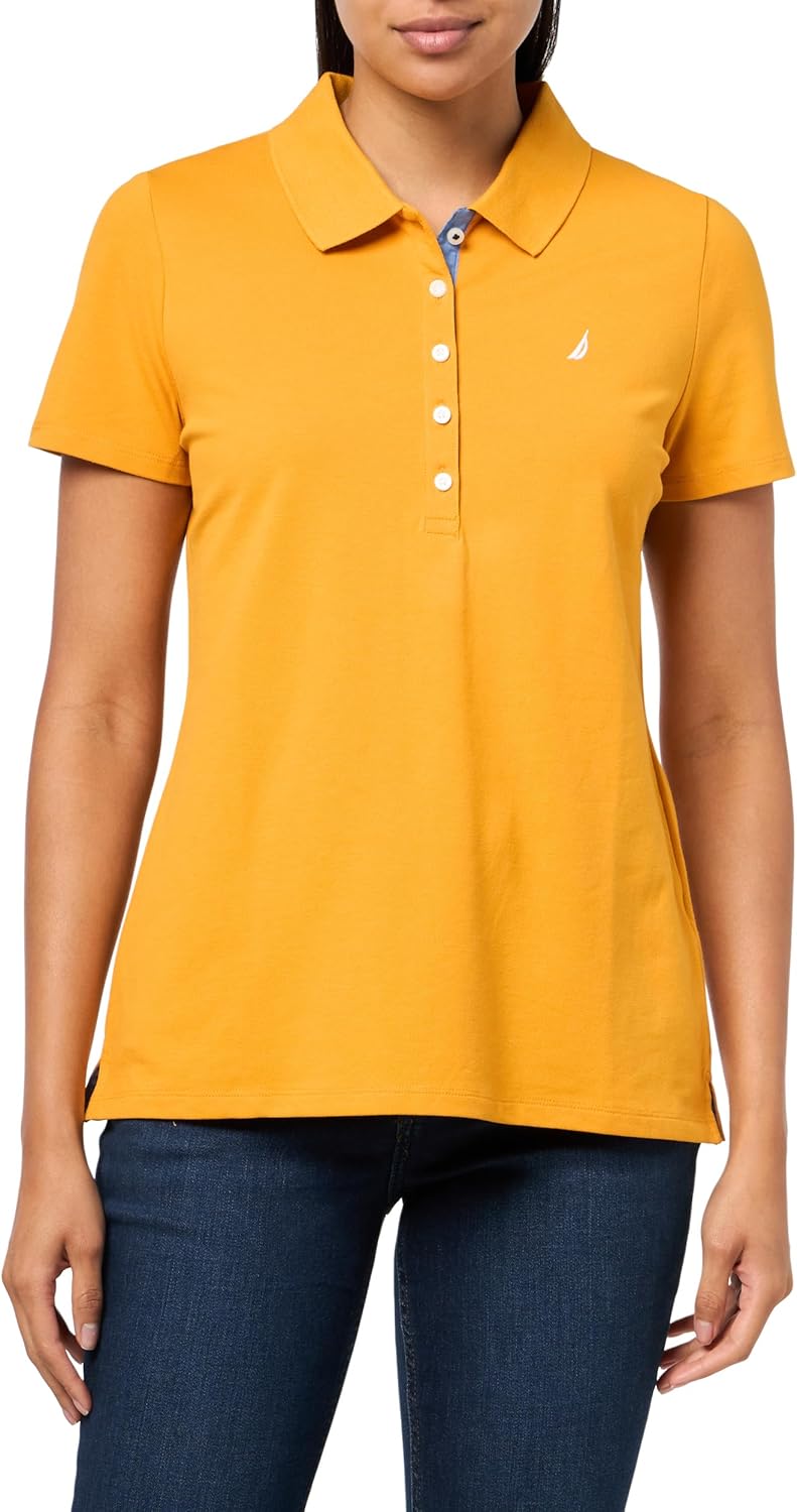 Nautica Women's 5-Button Short Sleeve Breathable 100% Cotton Polo Shirt