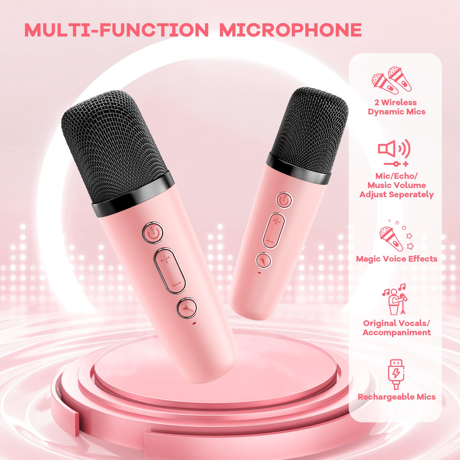 YLL Karaoke Machine for Kids, Portable Mini Speaker with 2 Wireless Microphones, TOP Kids Gifts for Girls Ages 3, 4, 5, 6, 7, 8, 9, 10+ Years Old, 4-12th Birthday Singing Present Toy Party (Purple)