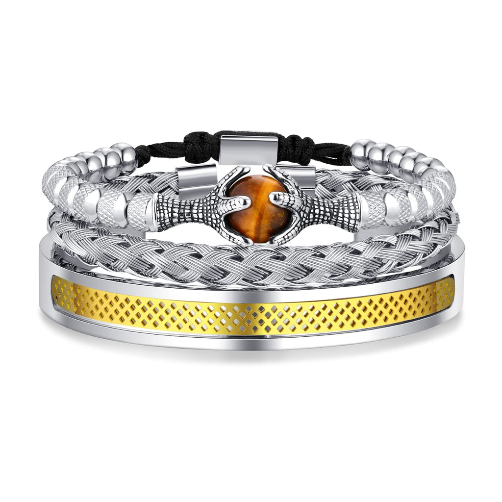 3PCS Stainless Steel Bracelets for Men Gold Roman Numeral Bangle Bracelet Twisted Cable Bracelet Adjustable Cuff Bracelet Mens Luxury Jewelry Bracelets Gifts