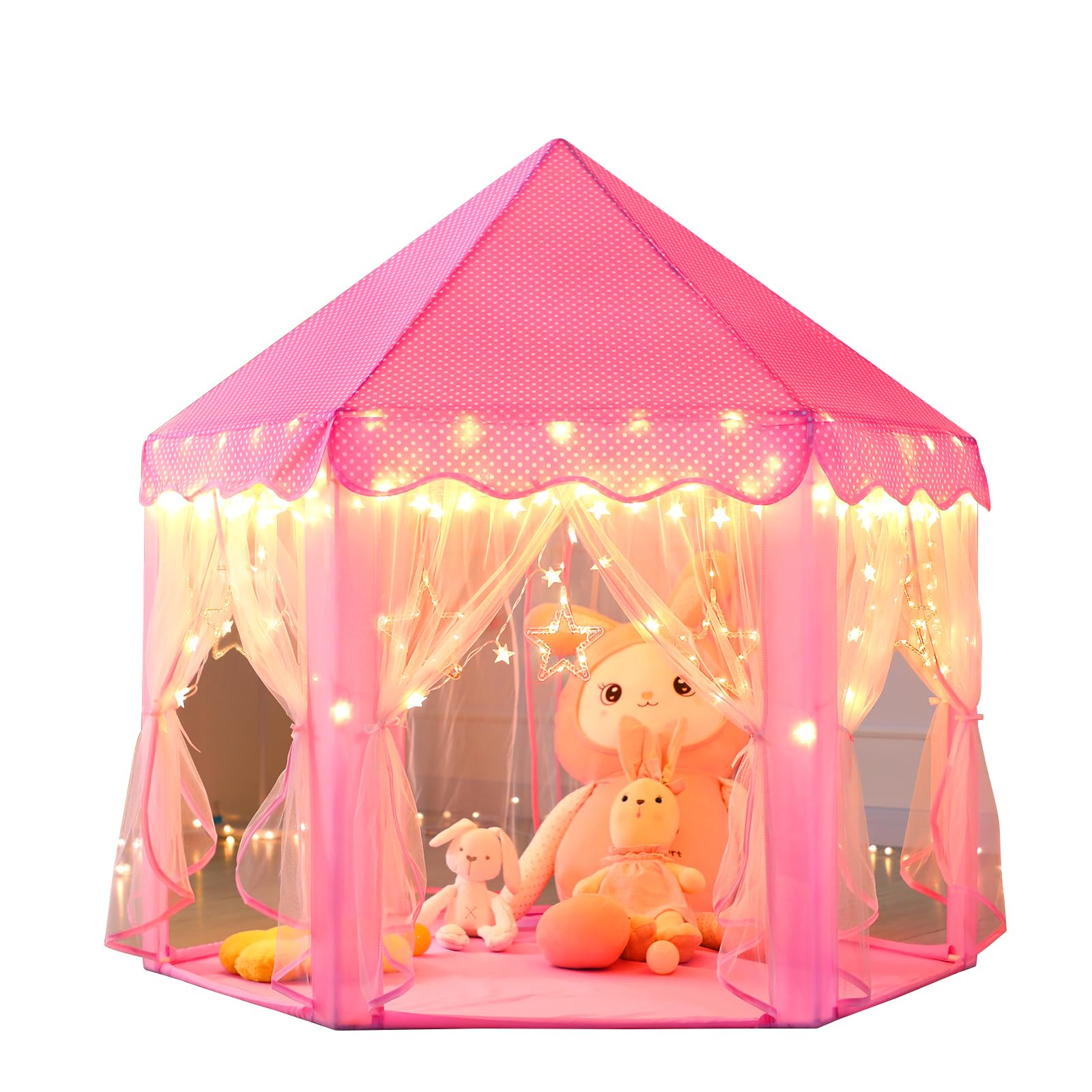 Monobeach Princess Tent Girls Large Playhouse Kids Castle Play Tent with Star Lights Toy for Children Indoor and Outdoor Games, 55'' x 53'' (DxH)