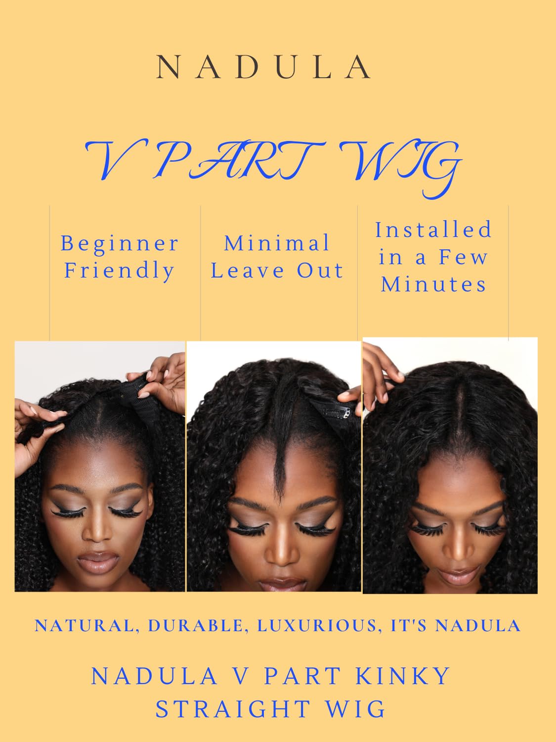 V Part Wigs Kinky Straight Human Hair with Drawstring,Glueless Easicontour V-Part Clip in Upgraded U Part Kinky Wig for Women No Leave Out Ready to Wear Beginner Friendly 150% Density 20inch