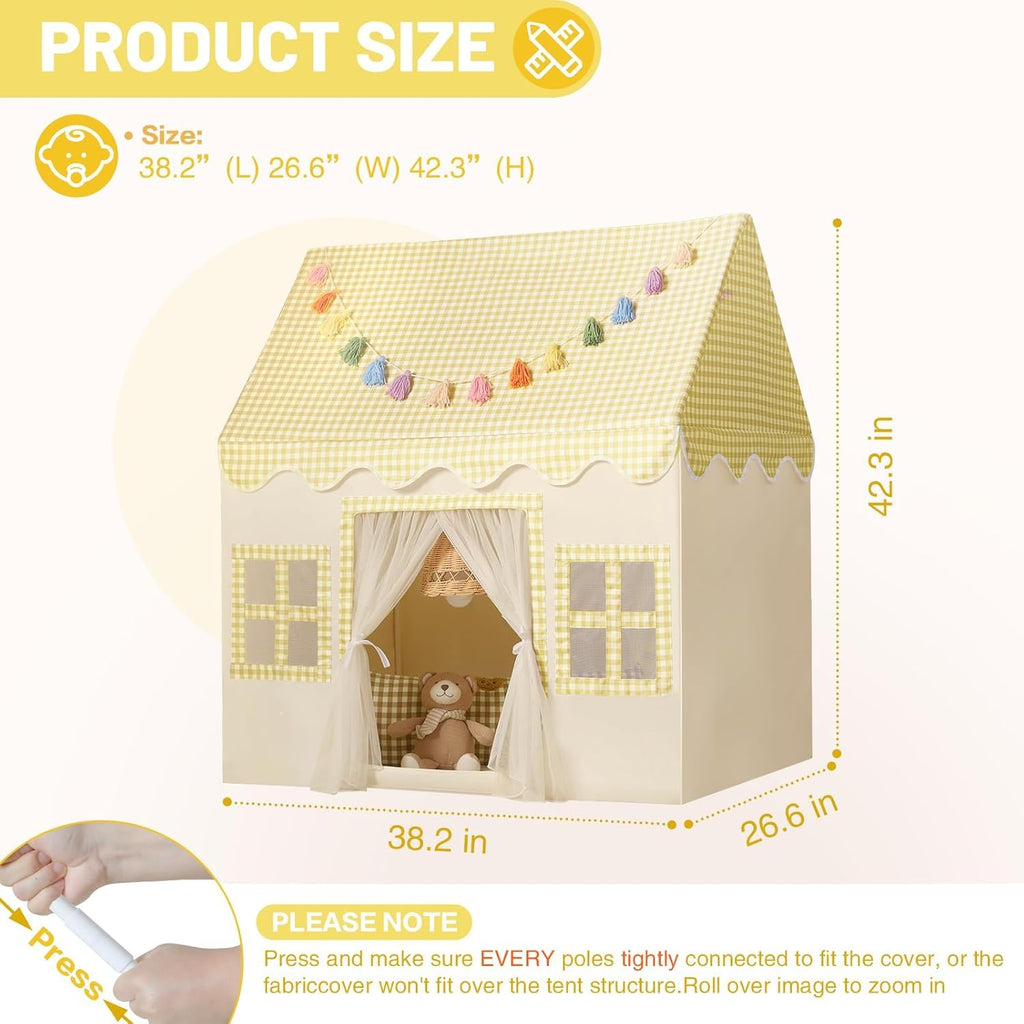 Kids Play Tent Indoor: with Mat, Tassel Garland, Star Lights - Girl Tent Indoor Playhouse for Kids Toys for Boy Girl Birthday Gift