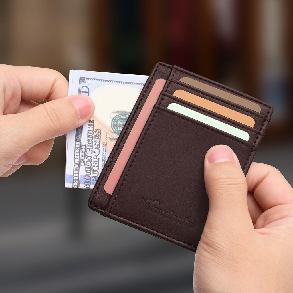 Slim Wallet Front Pocket Minimalist Leather RFID Blocking Medium Size