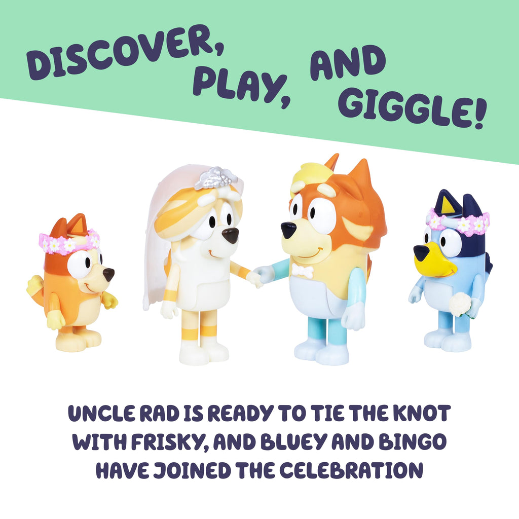 Bluey Family Figure Pack of 4, Robust Poseable Character Toys with Bingo, Chilli, and Bandit Figures, Toddler-Sized Animal Figurines for Kids Ages 3+
