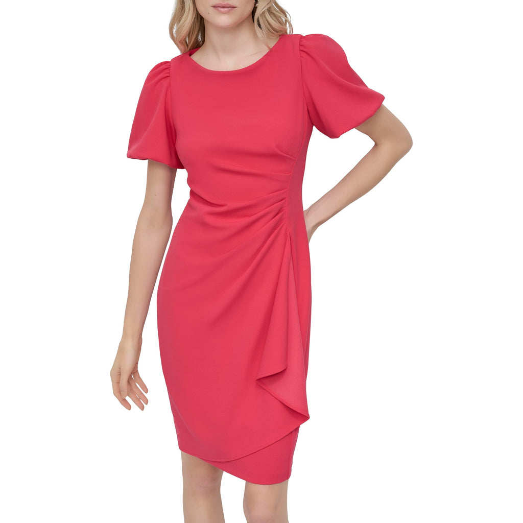 DKNY Women's Short Sleeve Boat Neck Side Ruched Dress