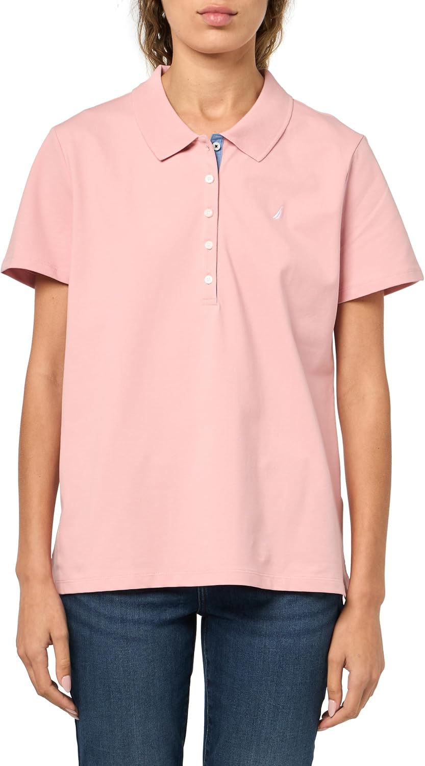 Nautica Women's 5-Button Short Sleeve Breathable 100% Cotton Polo Shirt