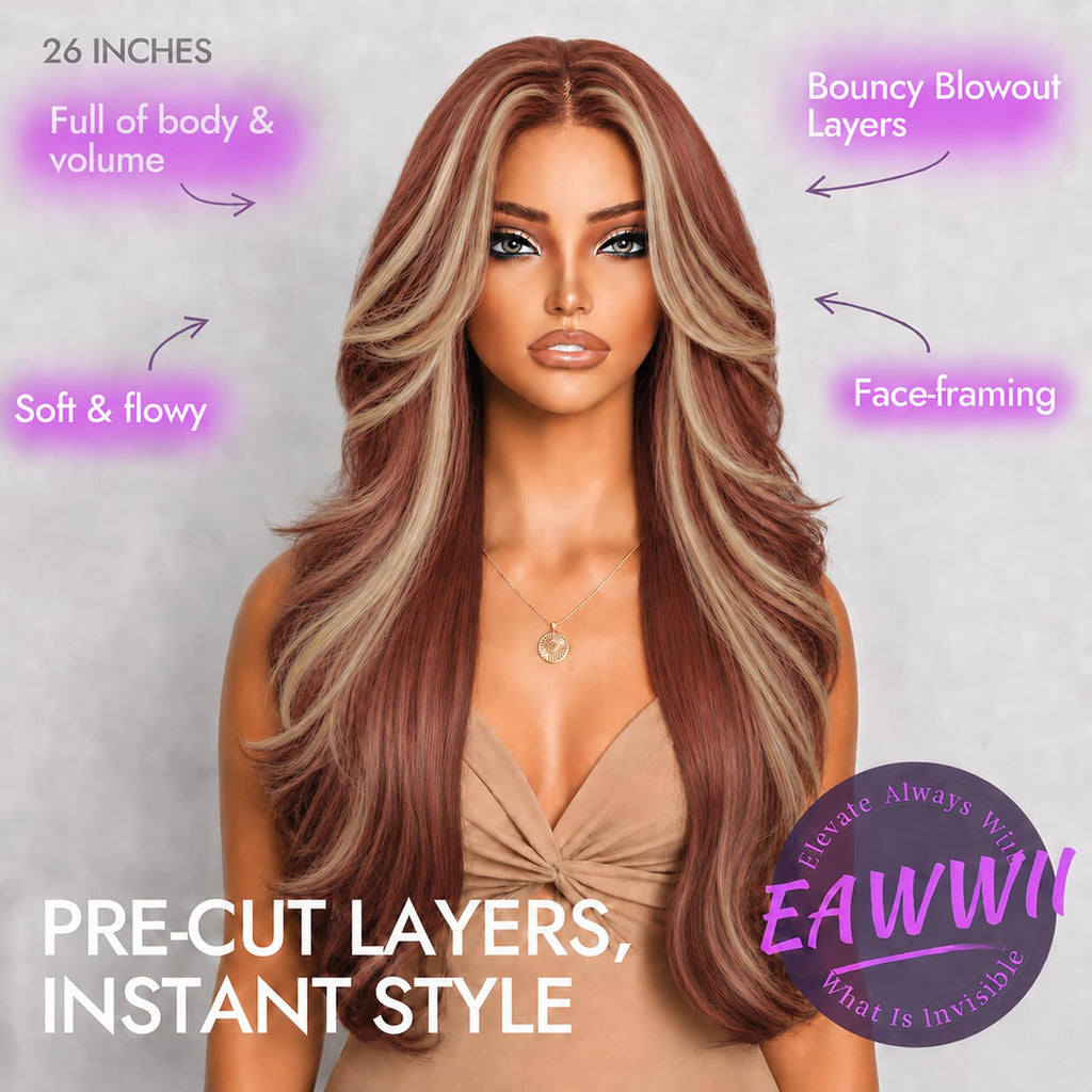 13x4 HD Lace Front Glueless Wigs for Women Black Long Layered Wave Wig Natural Hairline Heat Resistant Synthetic for Daily Use Beginner Friendly 26 Inch