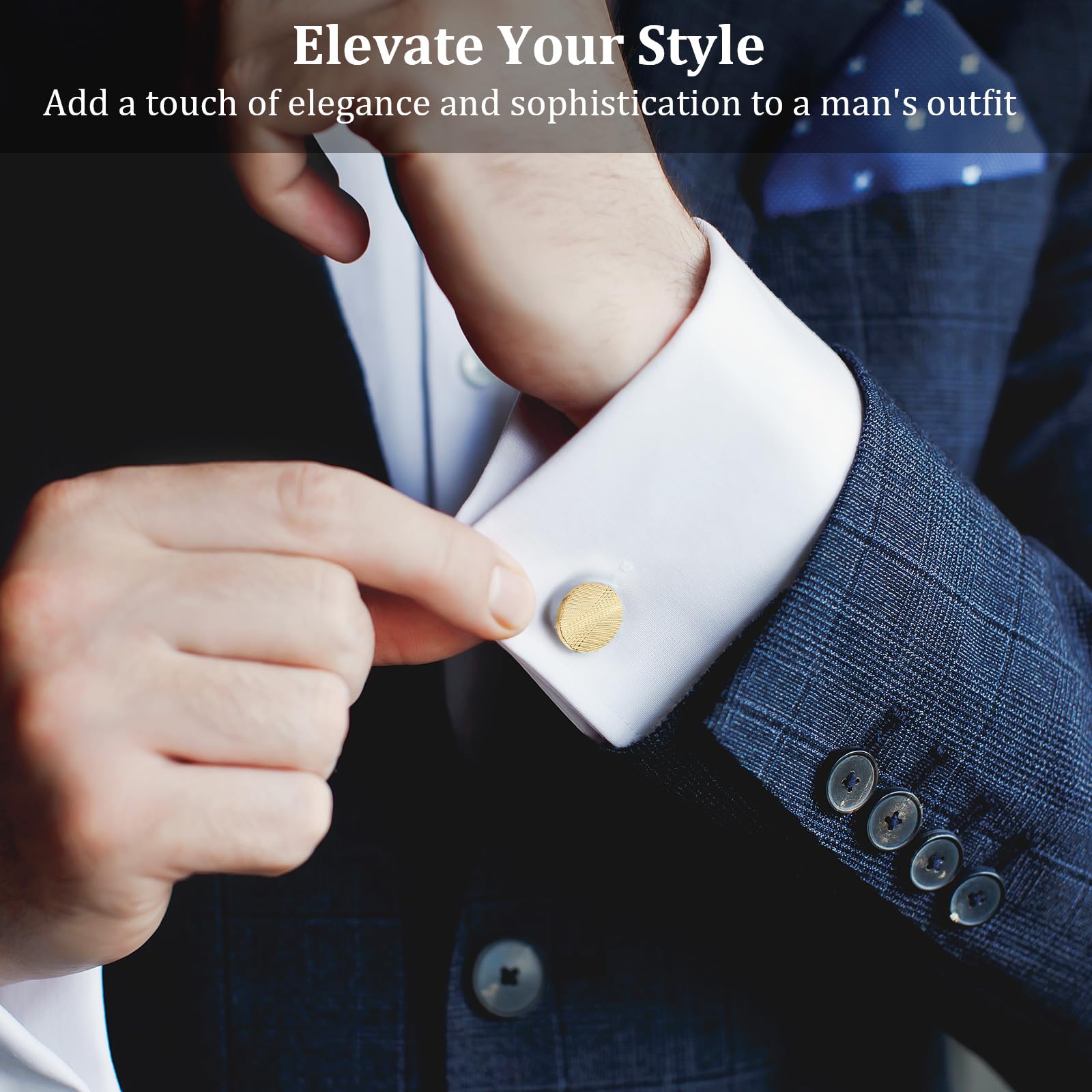 4 Pairs Cufflinks for Men Classic Tone Cuff Links Fashion Men Cufflinks Gold/Sliver Striped Disc Square Rectangle Cuff Links for Business Wedding Party Gift Box