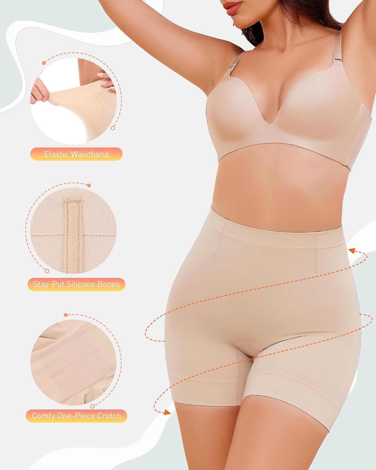 Shapewear Shorts for Women, Mid Waist Tummy Control Shaper | Mid-waist tummy control shapewear shorts smooth tummy and thighs with seamless comfort and discreet under-dress wear