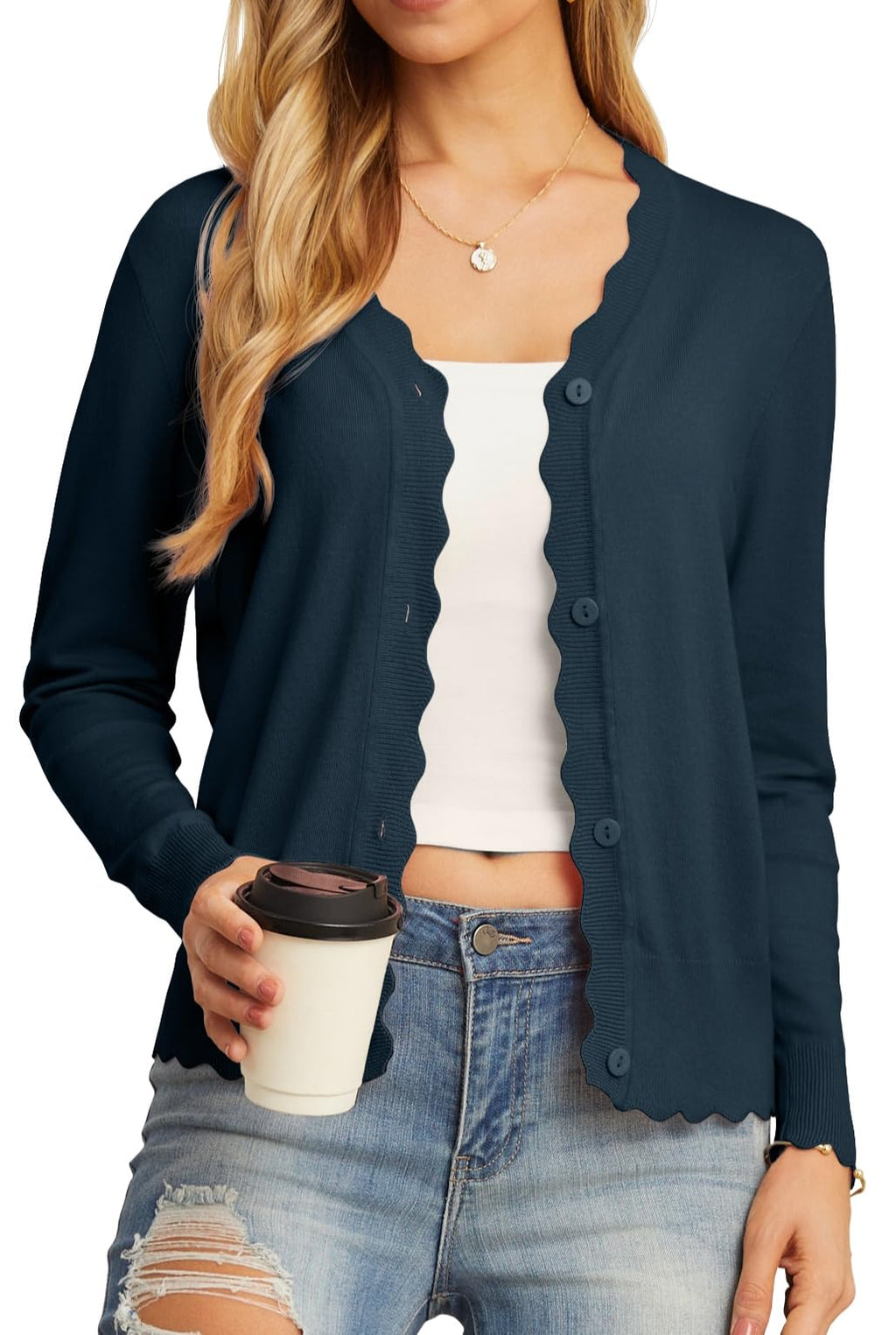 GRECERELLE Women's Long Sleeve V-Neck Button Down Cardigan Knit Shrugs Sweater
