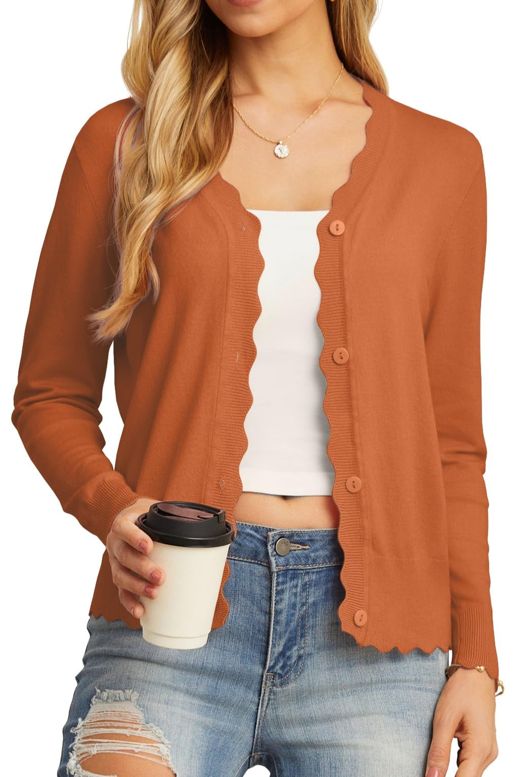 GRECERELLE Women's Long Sleeve V-Neck Button Down Cardigan Knit Shrugs Sweater