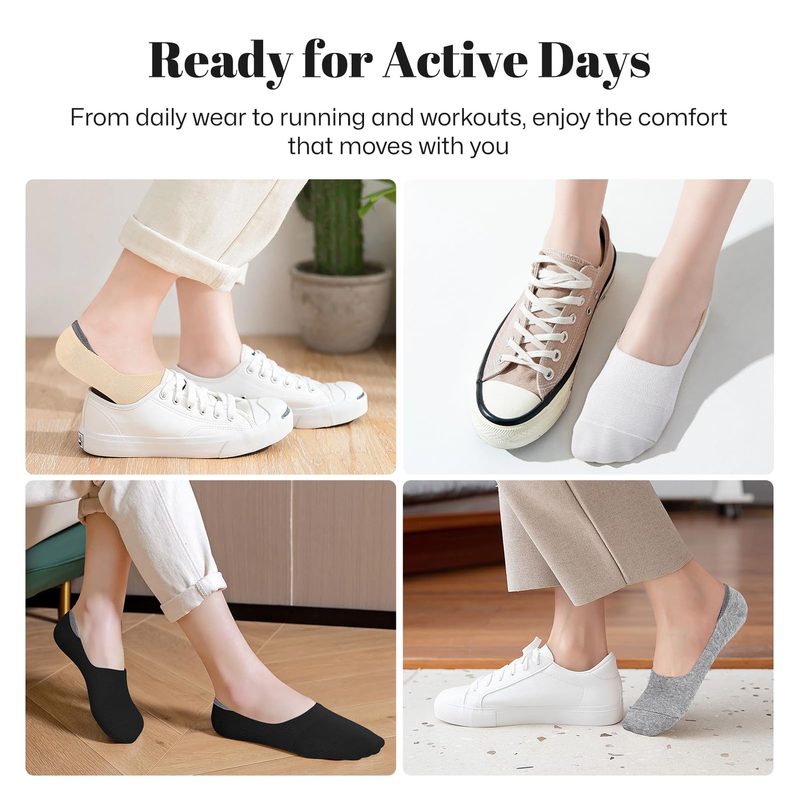 No Show Socks Women Low Socks Non Slip Flat Boat Line 4/8 Pairs