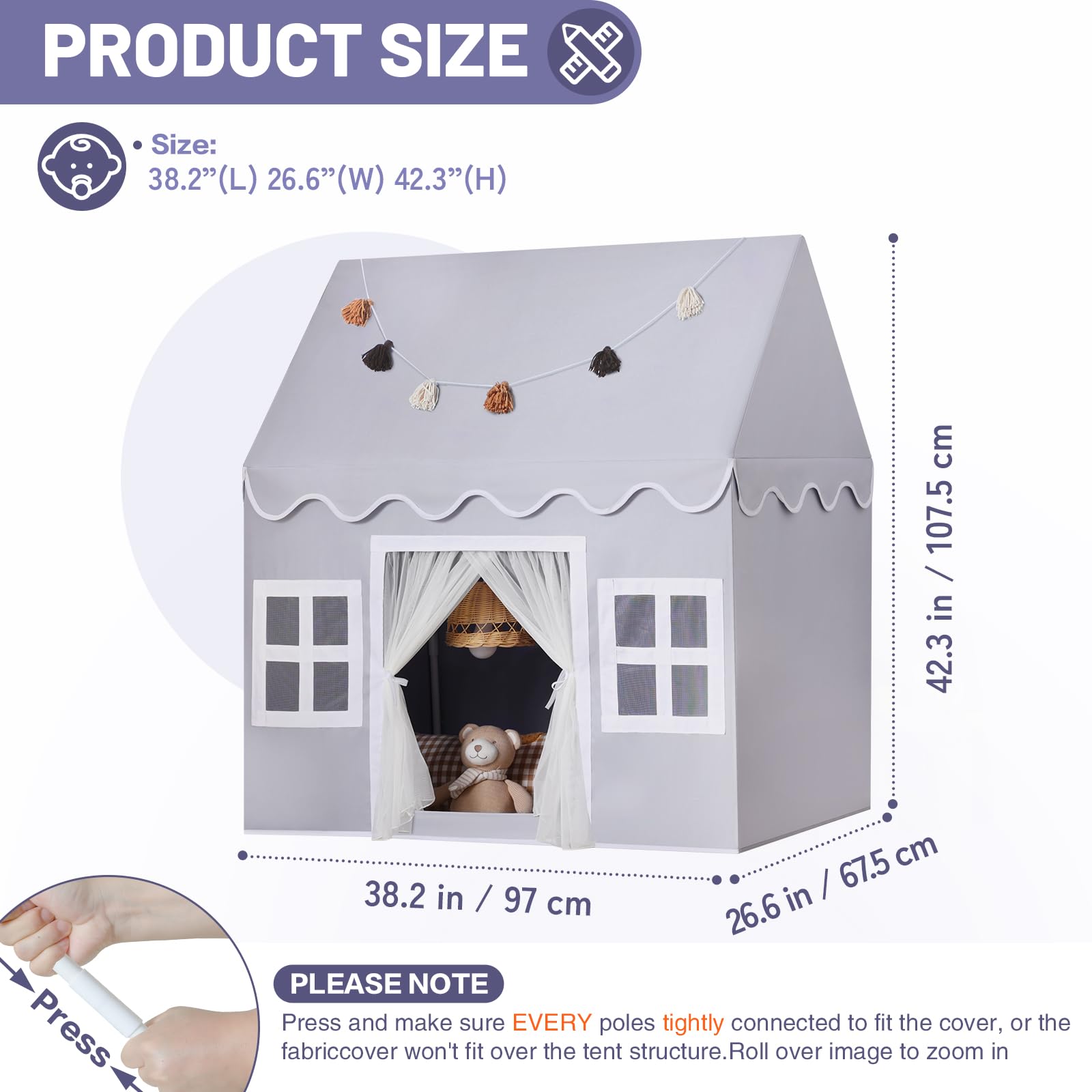 Kids Play Tent Indoor: with Mat, Tassel Garland, Star Lights - Girl Tent Indoor Playhouse for Kids Toys for Boy Girl Birthday Gift