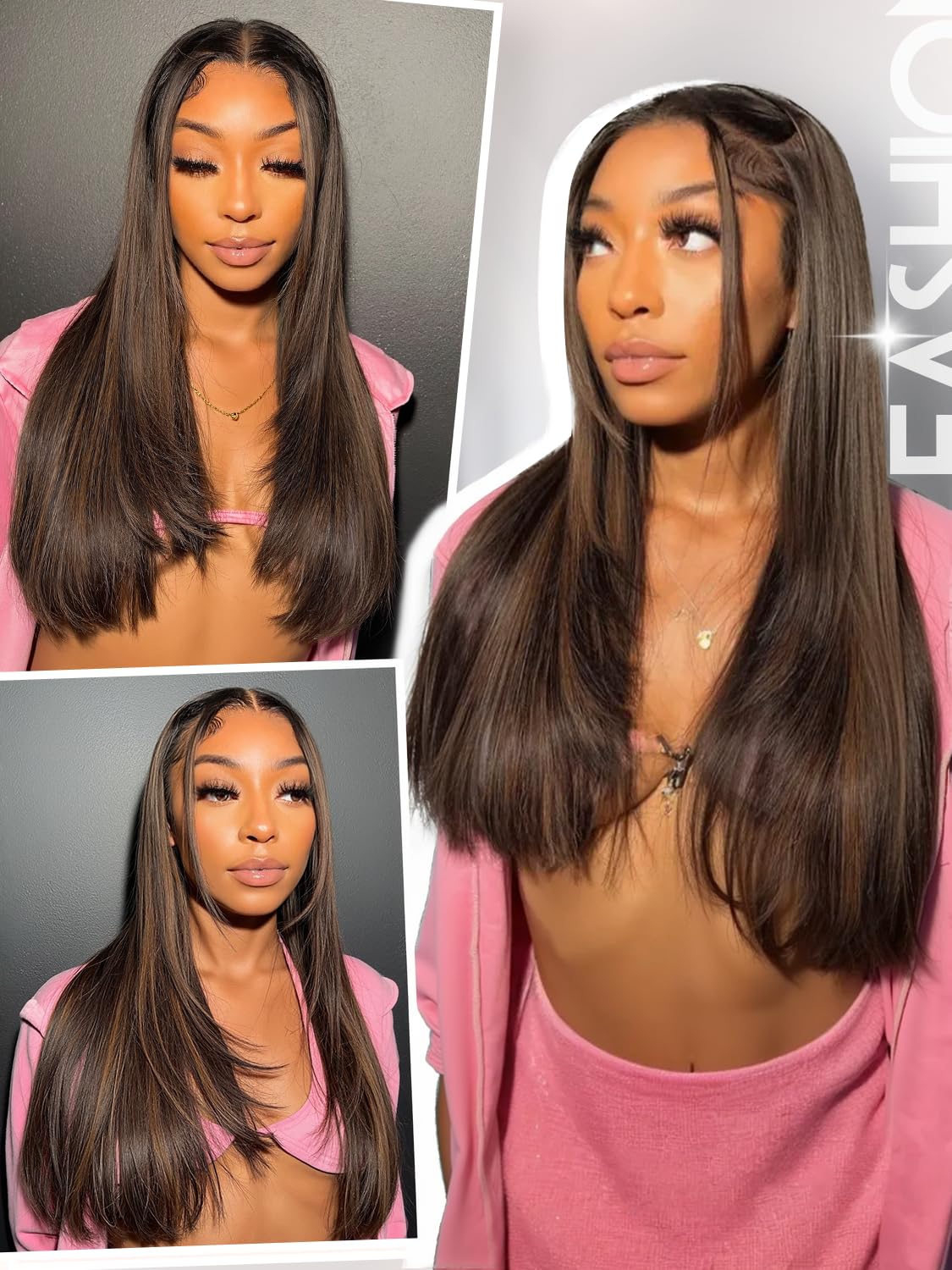 Yaki Straight Layered U Part Wigs V Part Glueless Clip in Half Wigs for Women Realistic Natural Looking Heat Resistant Synthetic Hair(24inch,Natural Black)