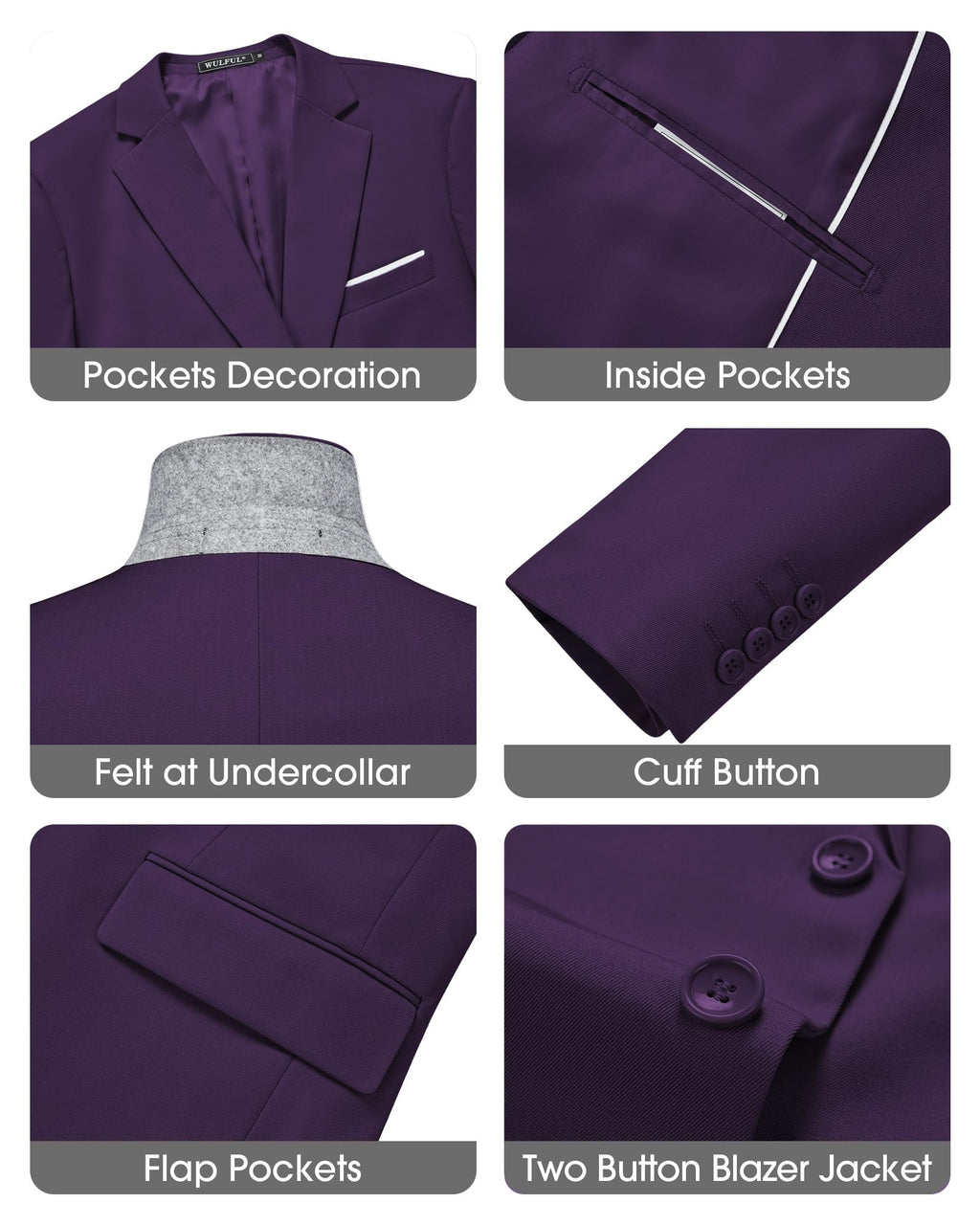 Men's Slim Fit 3 Piece Suits Two Button Blazer Vest & Pants Tuxedo Set for Business Wedding Party
