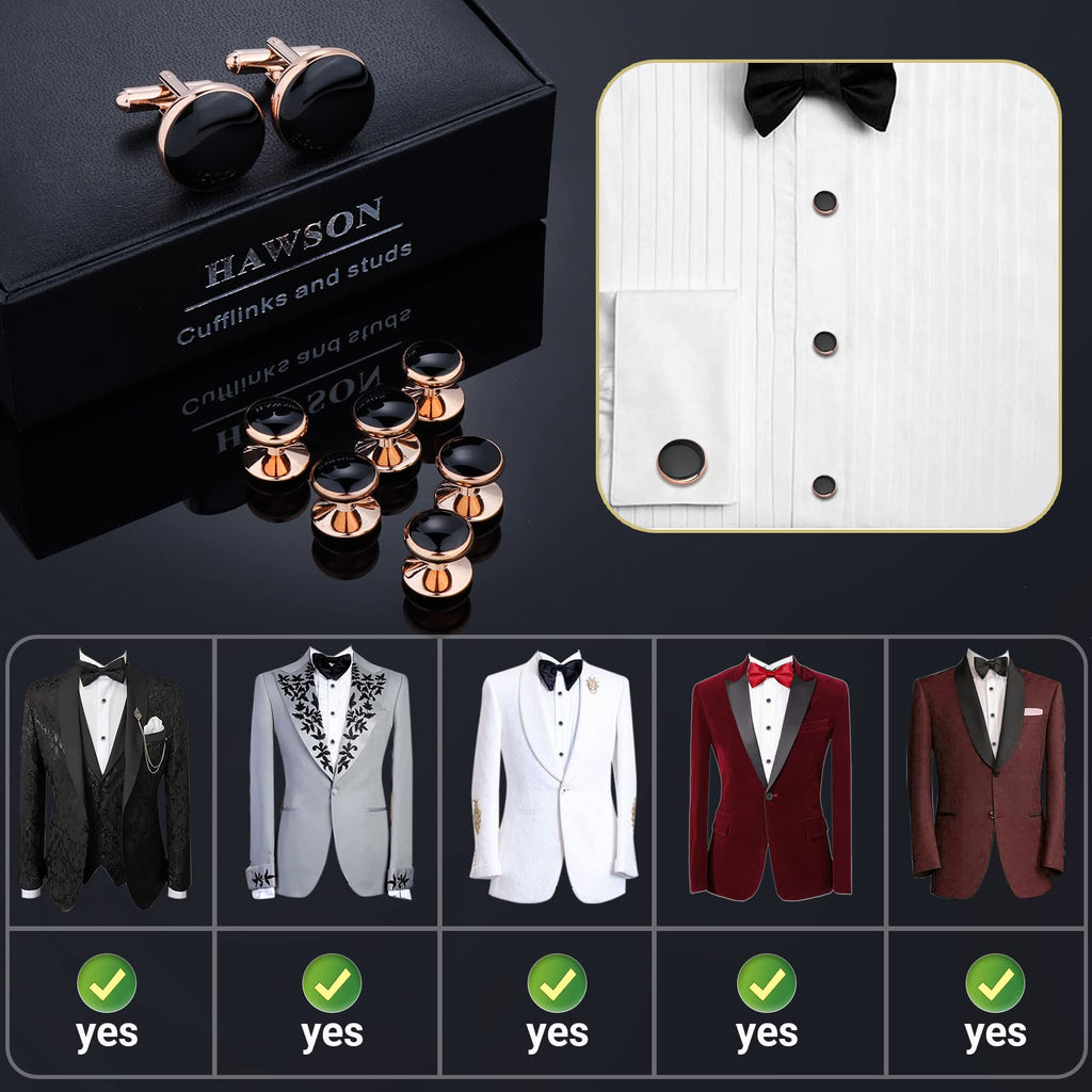 Men’s Cufflinks and Tuxedo Studs Set with Gift Box; Men’s Jewelry or Accessories Suitable for Black Suit White Shirts Vest and Red Bow tie on Wedding or Anniversary and Birthday