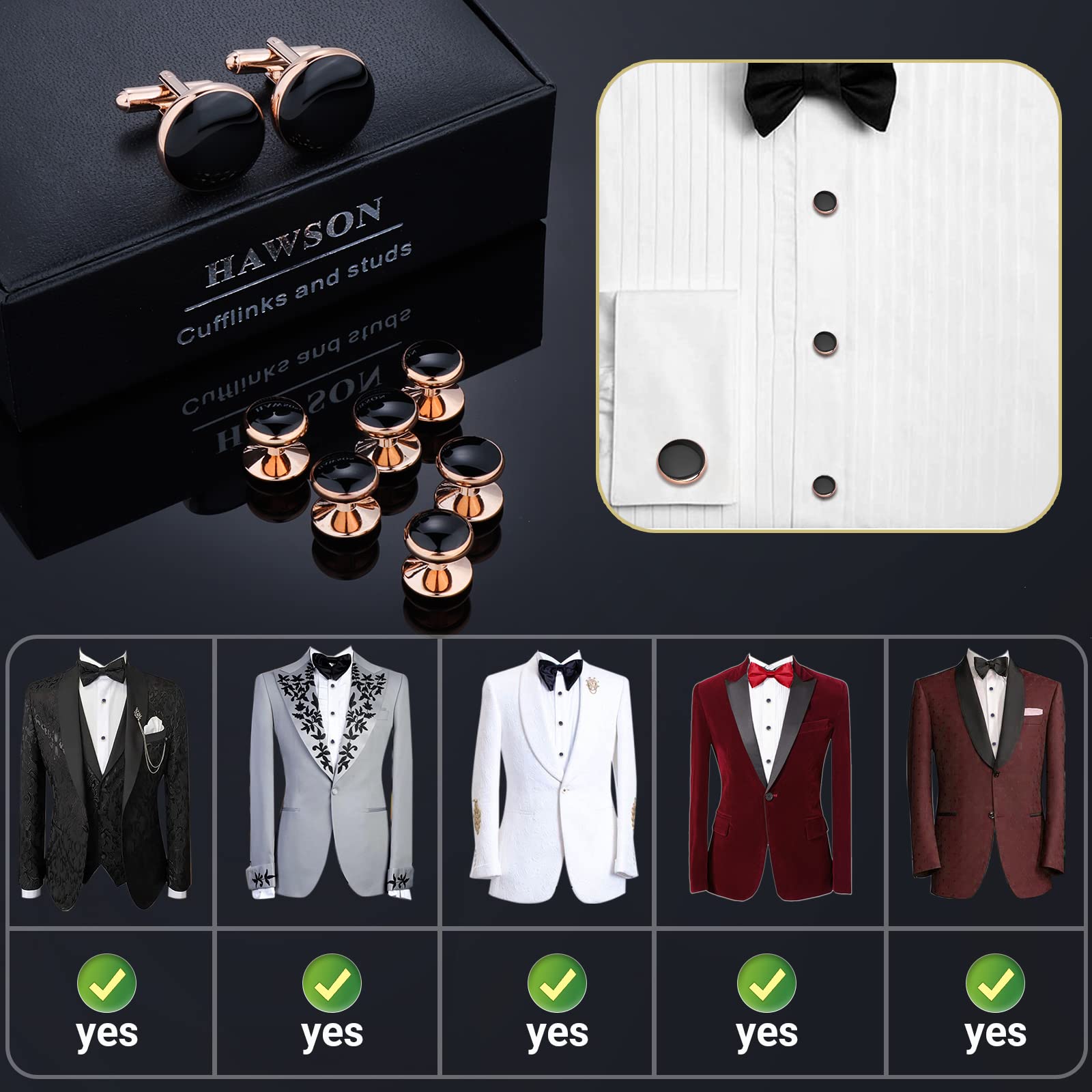 Men’s Cufflinks and Tuxedo Studs Set with Gift Box; Men’s Jewelry or Accessories Suitable for Black Suit White Shirts Vest and Red Bow tie on Wedding or Anniversary and Birthday