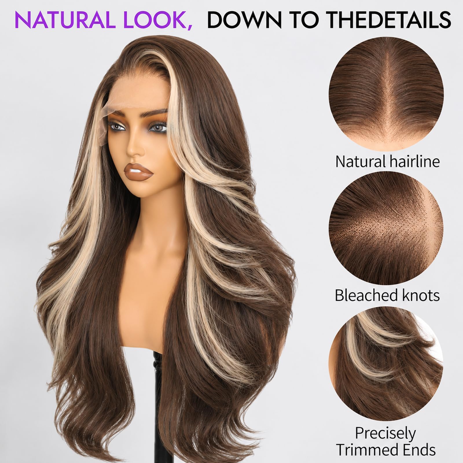 13x4 HD Lace Front Glueless Wigs for Women Black Long Layered Wave Wig Natural Hairline Heat Resistant Synthetic for Daily Use Beginner Friendly 26 Inch
