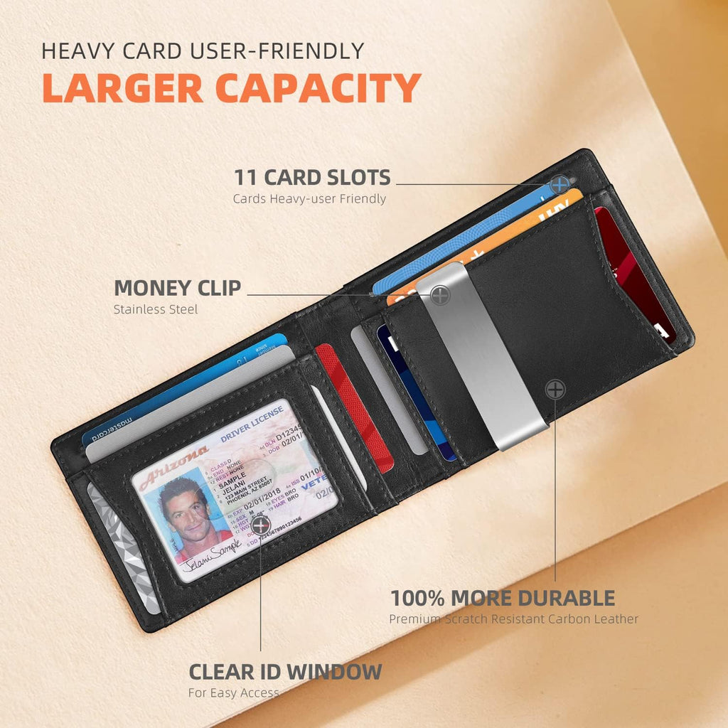 Slim Wallets for Men - Leather Money Clip Mens Wallet - RFID Blocking Front Pocket Bifold Wallet - Thin Credit Card Holder with Gift Box