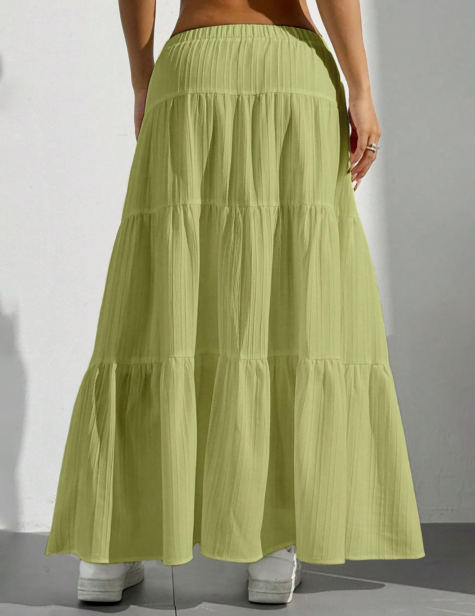 Women's Boho Flowy White Maxi Skirt Flared Ruffle Elastic Waist Summer A Line 2026 Spring Long Skirts