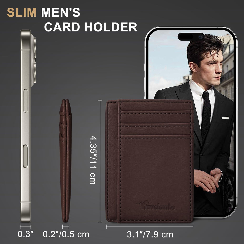 Slim Wallet Front Pocket Minimalist Leather RFID Blocking Medium Size