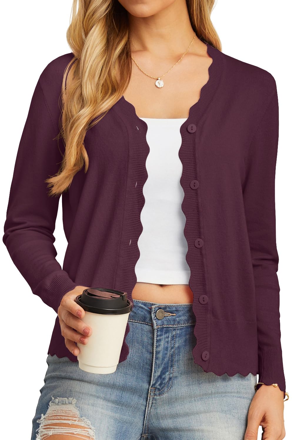 GRECERELLE Women's Long Sleeve V-Neck Button Down Cardigan Knit Shrugs Sweater