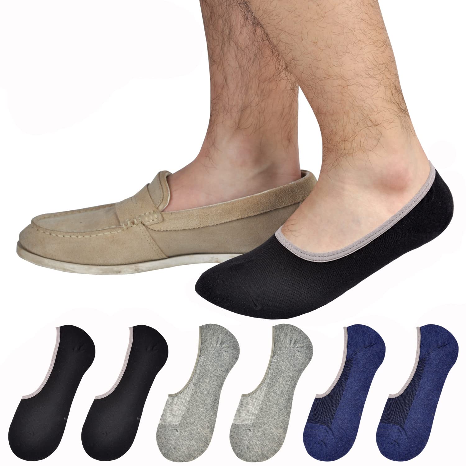 Genuine Mens No Show Socks, Loafer Sneakers Low Cut Cotton Socks With Non Slip Grips