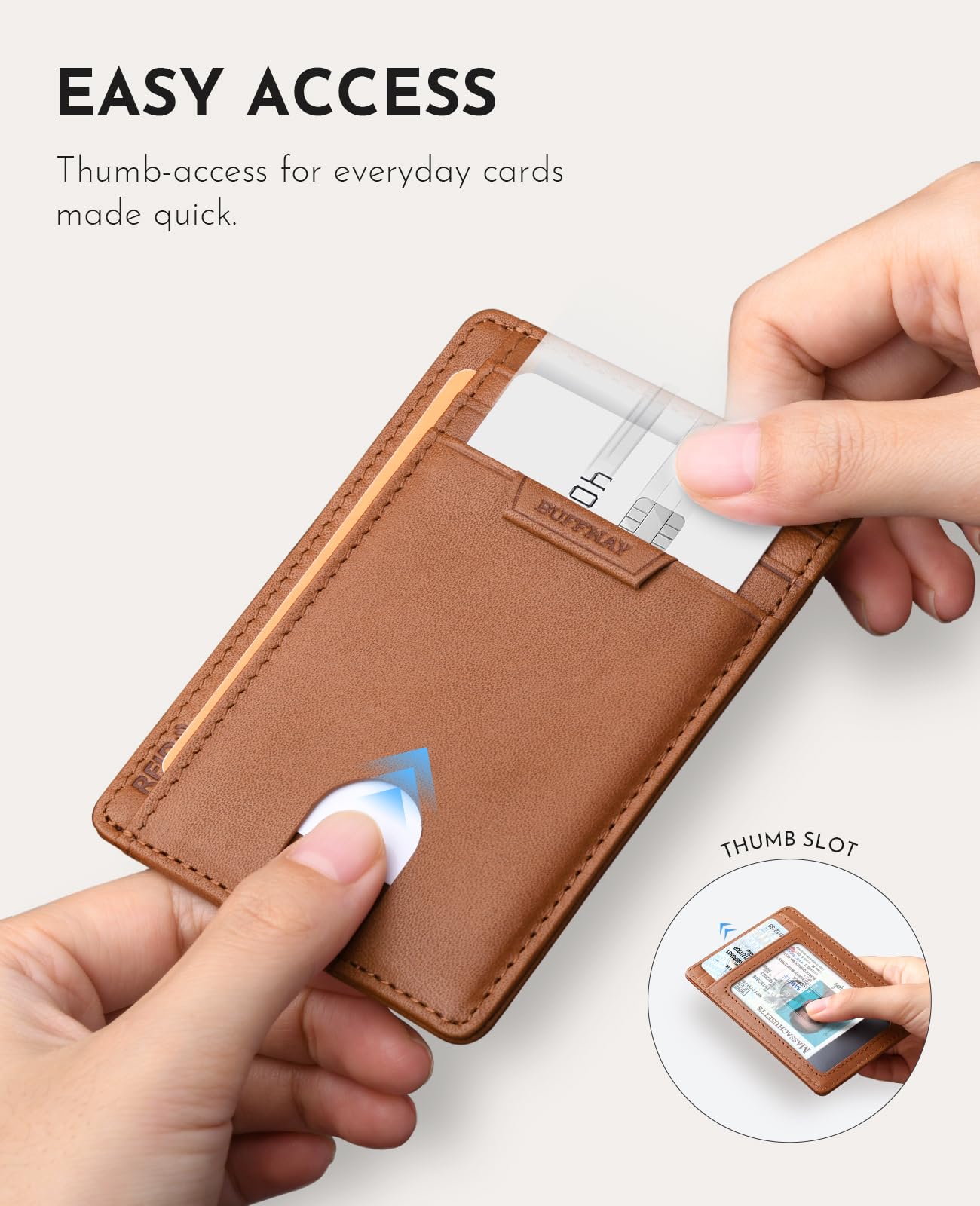 Slim Minimalist Front Pocket RFID Blocking Leather Wallets for Men and Women - Carbon Fiber Black