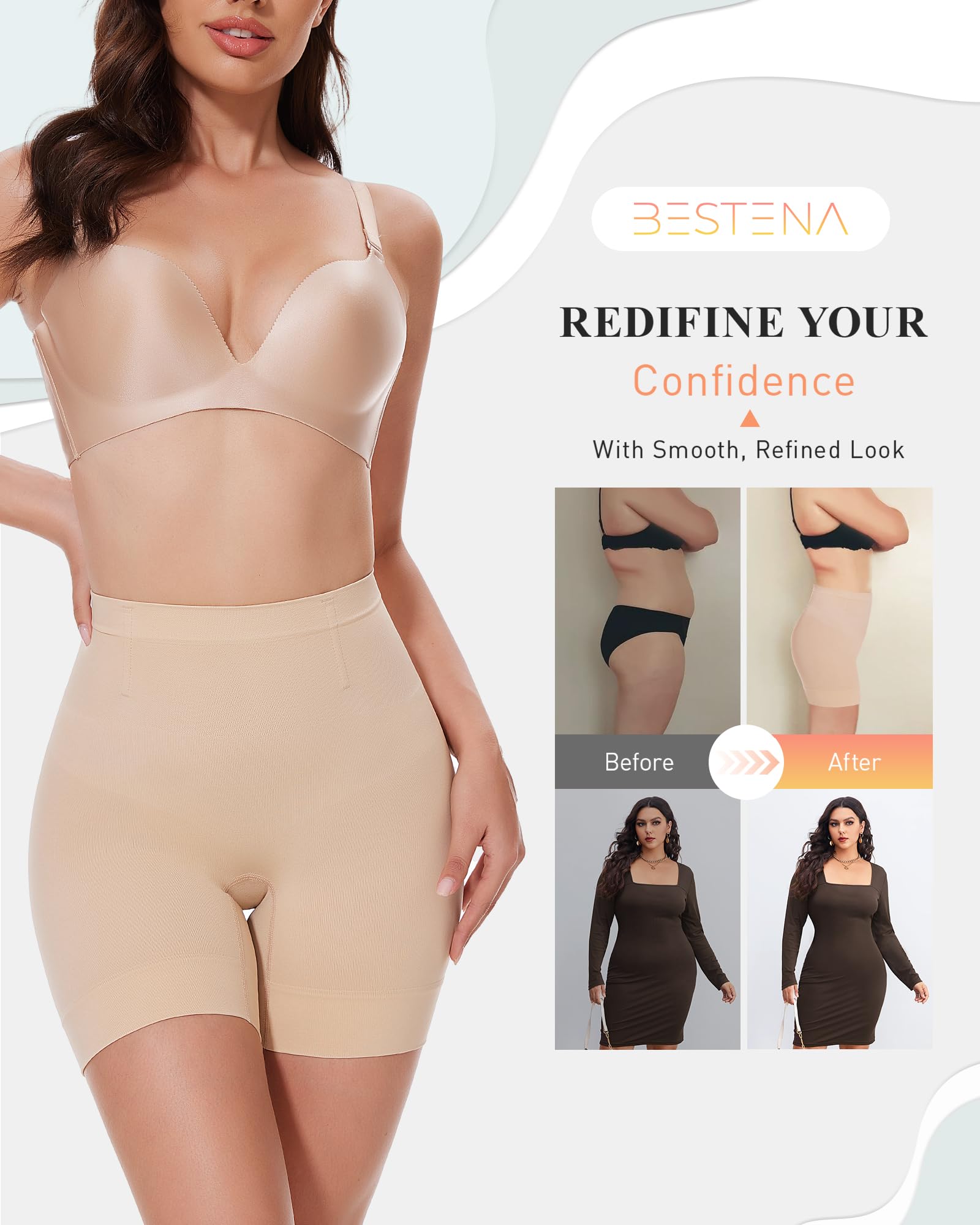 Shapewear Shorts for Women, Mid Waist Tummy Control Shaper | Mid-waist tummy control shapewear shorts smooth tummy and thighs with seamless comfort and discreet under-dress wear