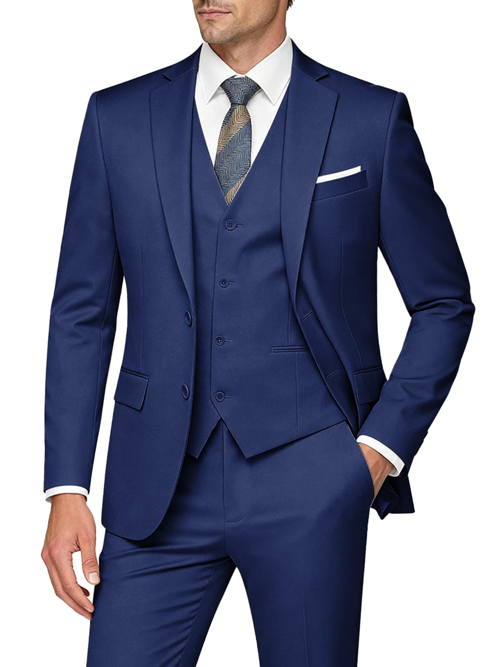 Men's Slim Fit 3 Piece Suits Two Button Blazer Vest & Pants Tuxedo Set for Business Wedding Party