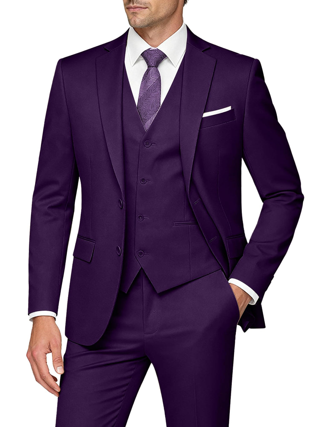 Men's Slim Fit 3 Piece Suits Two Button Blazer Vest & Pants Tuxedo Set for Business Wedding Party