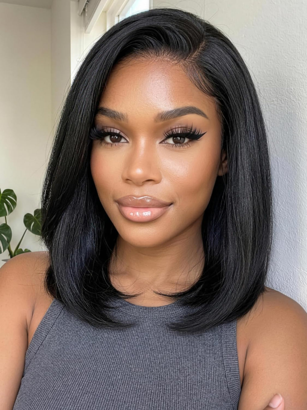 Golden Brown Highlight Glueless Yaki Straight Precut 7x5 Lace Front Wigs Human Hair Drawstring Ombre Pre Plucked Bleached Knots 30S Ready to Wear and Go Wig with Dark Roots 16Inch