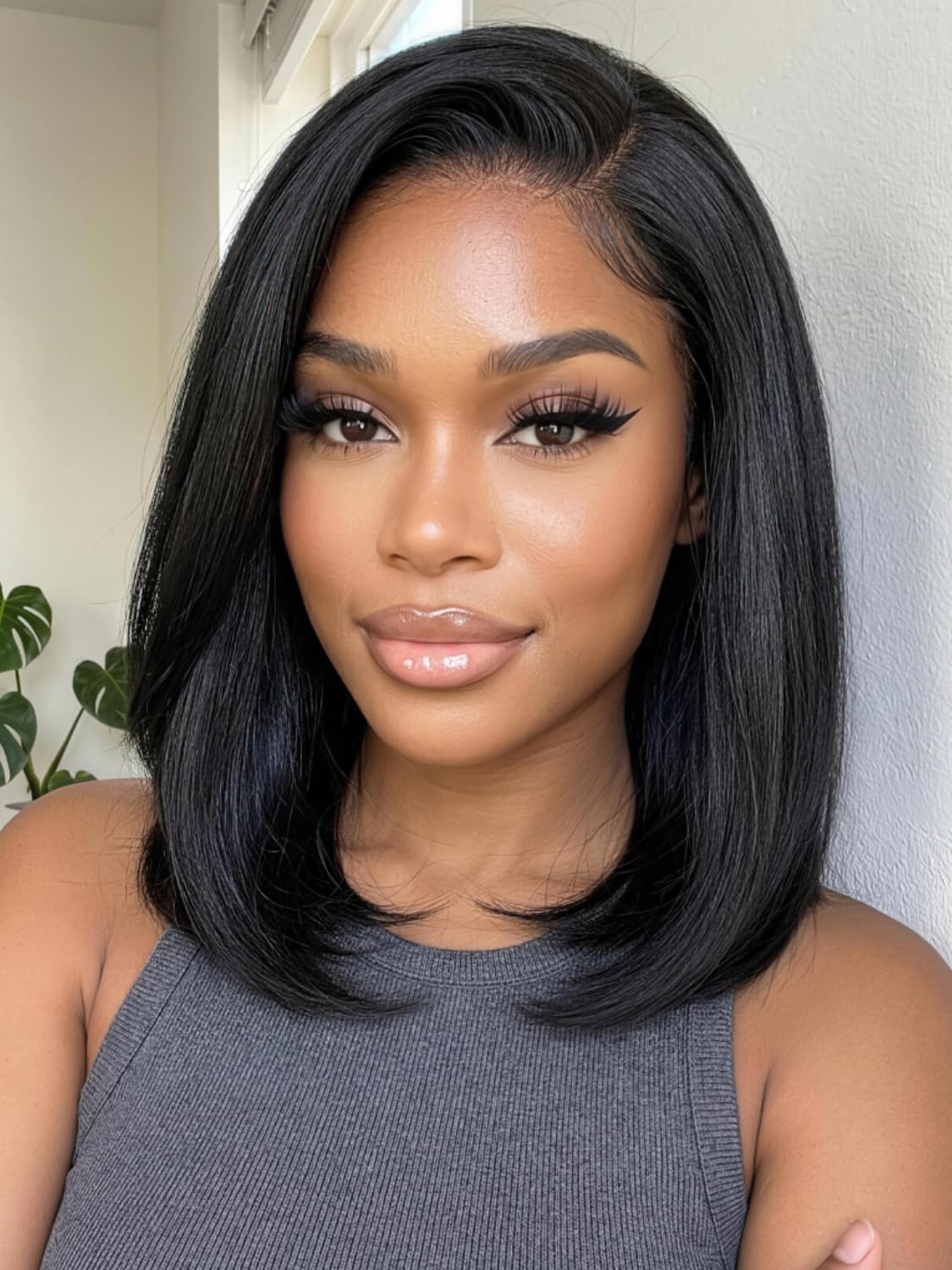 Golden Brown Highlight Glueless Yaki Straight Precut 7x5 Lace Front Wigs Human Hair Drawstring Ombre Pre Plucked Bleached Knots 30S Ready to Wear and Go Wig with Dark Roots 16Inch
