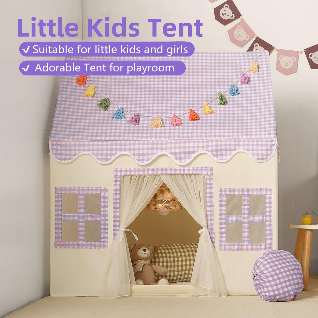 Kids Play Tent Indoor: with Mat, Tassel Garland, Star Lights - Girl Tent Indoor Playhouse for Kids Toys for Boy Girl Birthday Gift