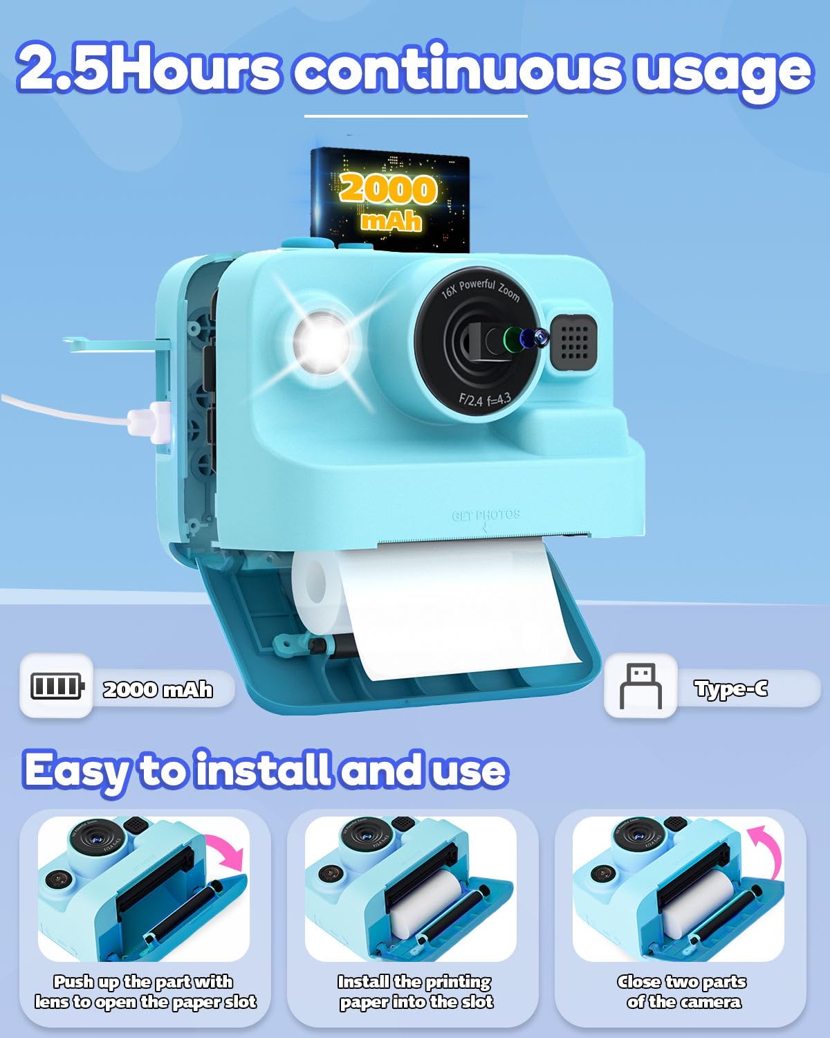 Dylanto Kids Camera Instant Print,1080P Kids Instant Cameras that Print Photos,Christmas Birthday Gifts for Girls Age 3-12,Portable Toy for 3 4 5 6 7 8 9 10 Year Old Girls Boys Pink