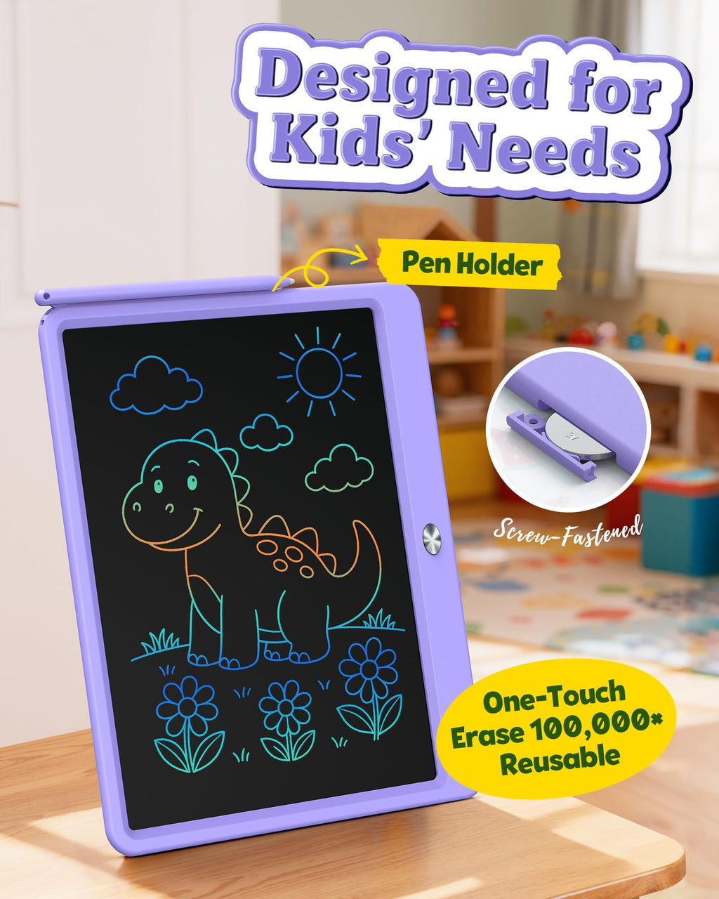Bravokids 10 Inch LCD Writing Tablet for 3-8 Year Olds - Electronic Drawing Pad and Doodle Board as Educational Birthday Gifts for Girls and Boys (Pink)