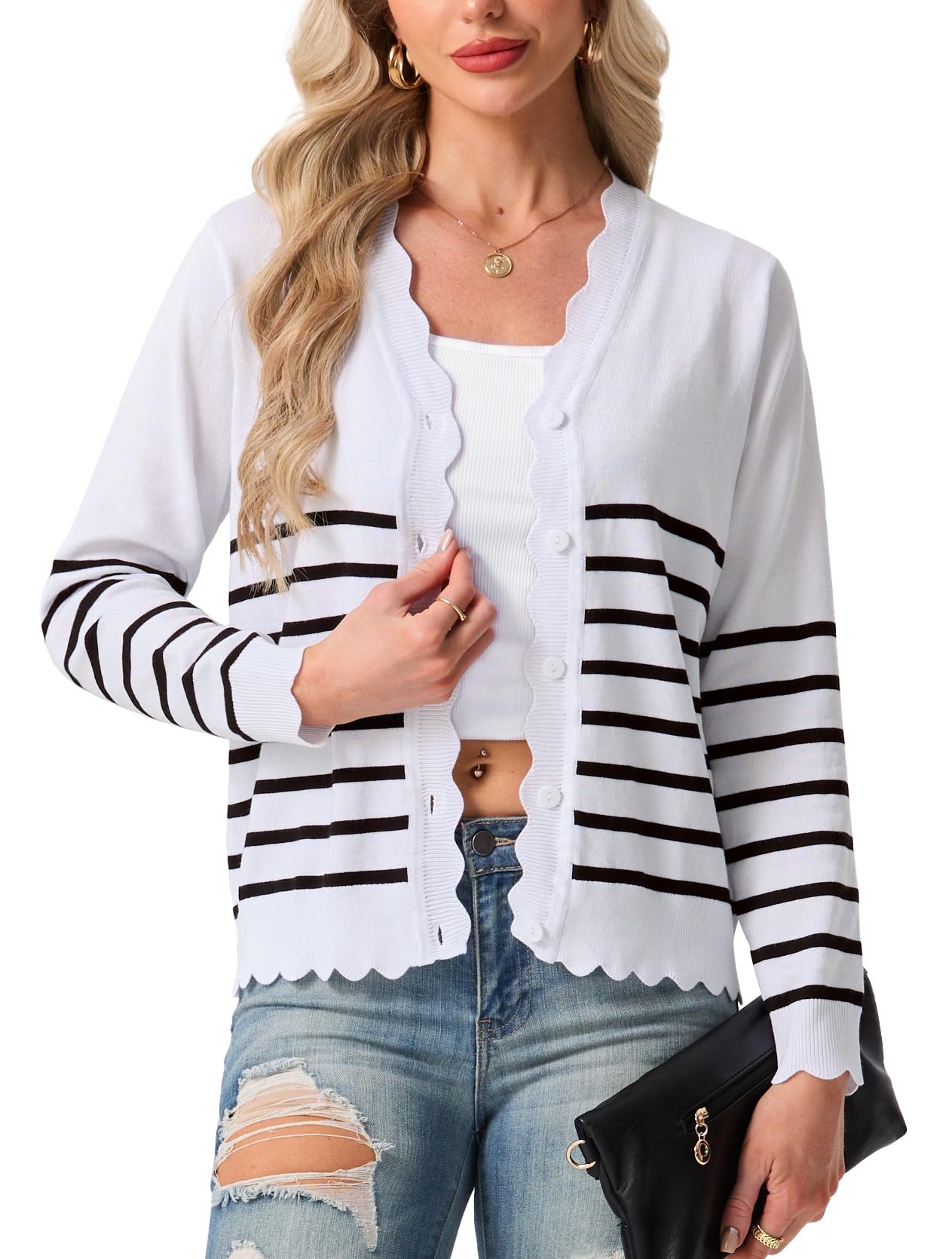 GRECERELLE Women's Long Sleeve V-Neck Button Down Cardigan Knit Shrugs Sweater
