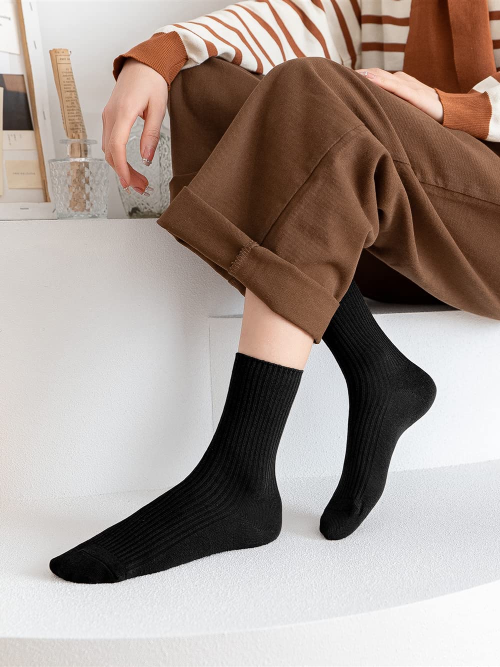 Womens Cute Crew Socks Casual Athletic Aesthetic Socks Neutral Cotton Socks for Women Granola Girls Clothes