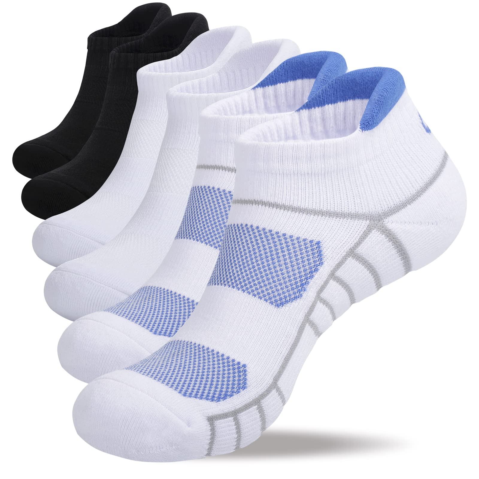 Athletic Running Ankle Socks, Low Cut Cushioned Anti-Blister Tab Sports Socks Men Women 6Pairs