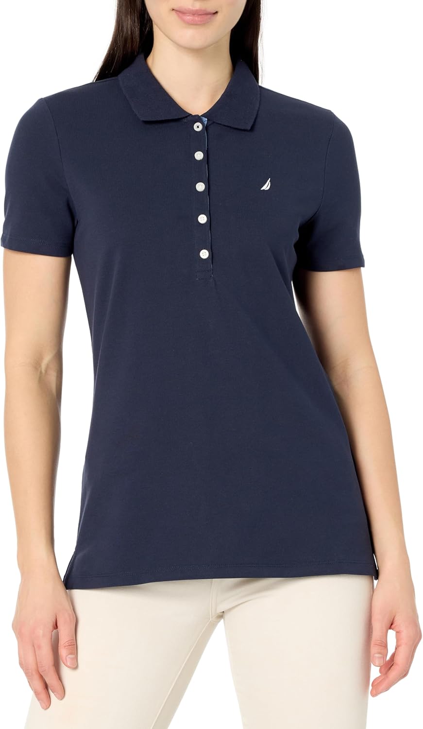 Nautica Women's 5-Button Short Sleeve Breathable 100% Cotton Polo Shirt