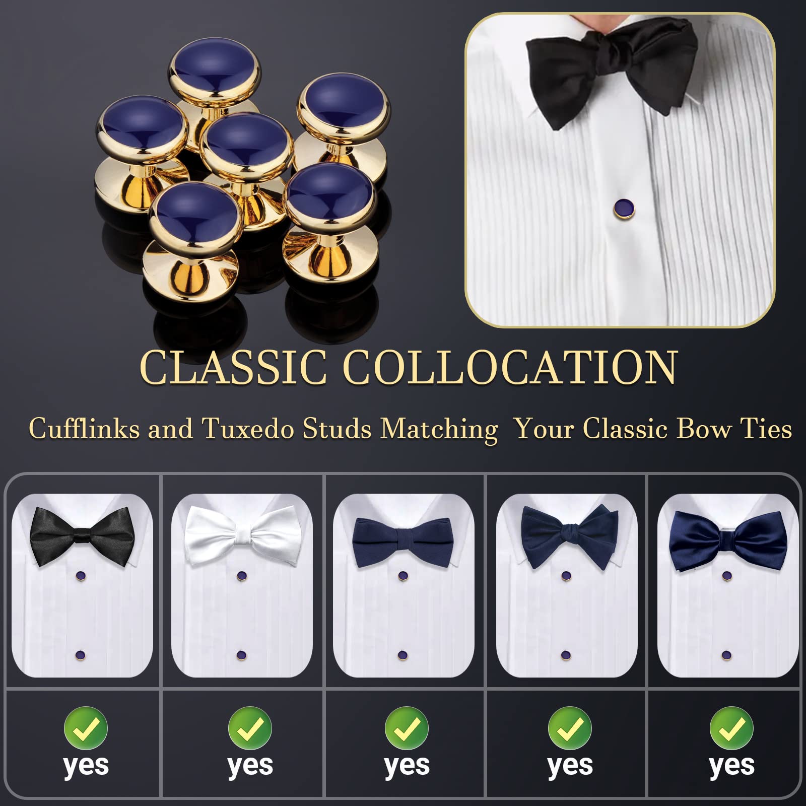 Men’s Cufflinks and Tuxedo Studs Set with Gift Box; Men’s Jewelry or Accessories Suitable for Black Suit White Shirts Vest and Red Bow tie on Wedding or Anniversary and Birthday