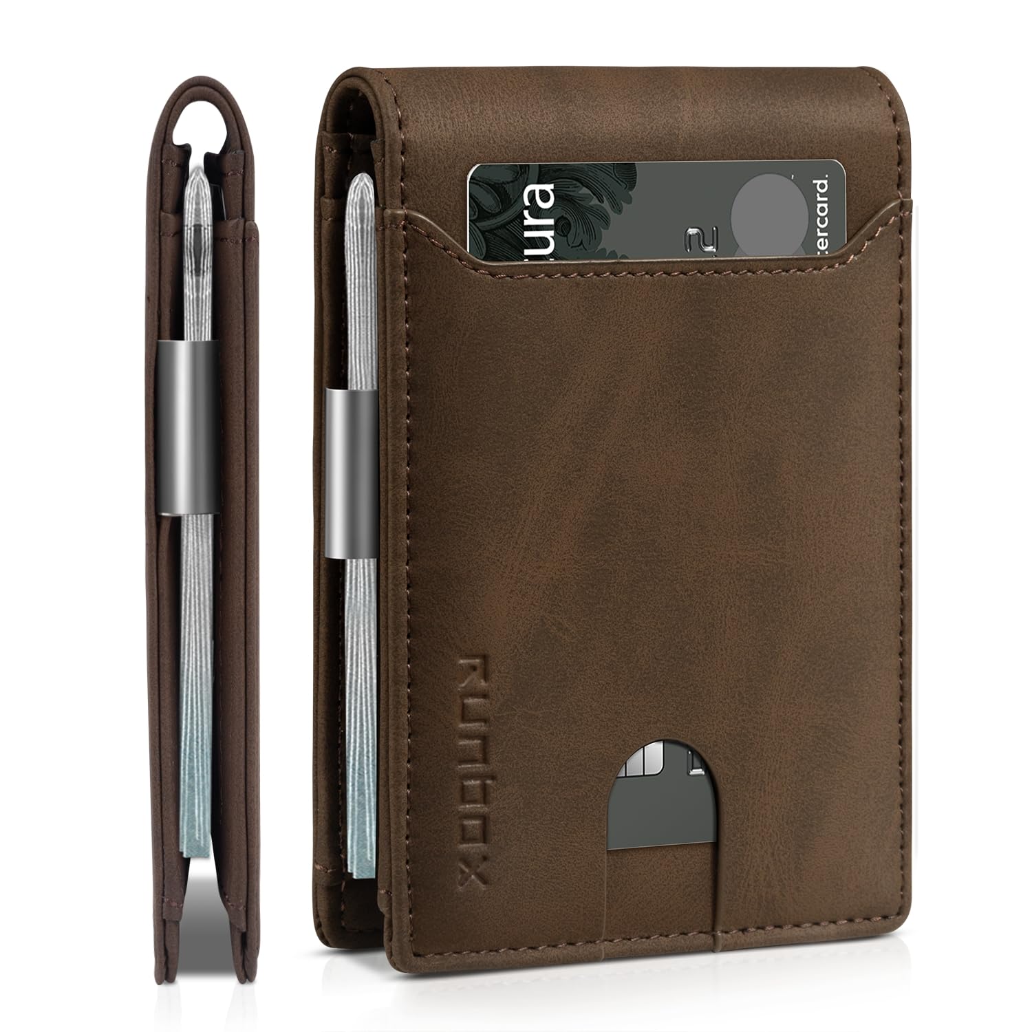 Slim Wallets for Men - Leather Money Clip Mens Wallet - RFID Blocking Front Pocket Bifold Wallet - Thin Credit Card Holder with Gift Box