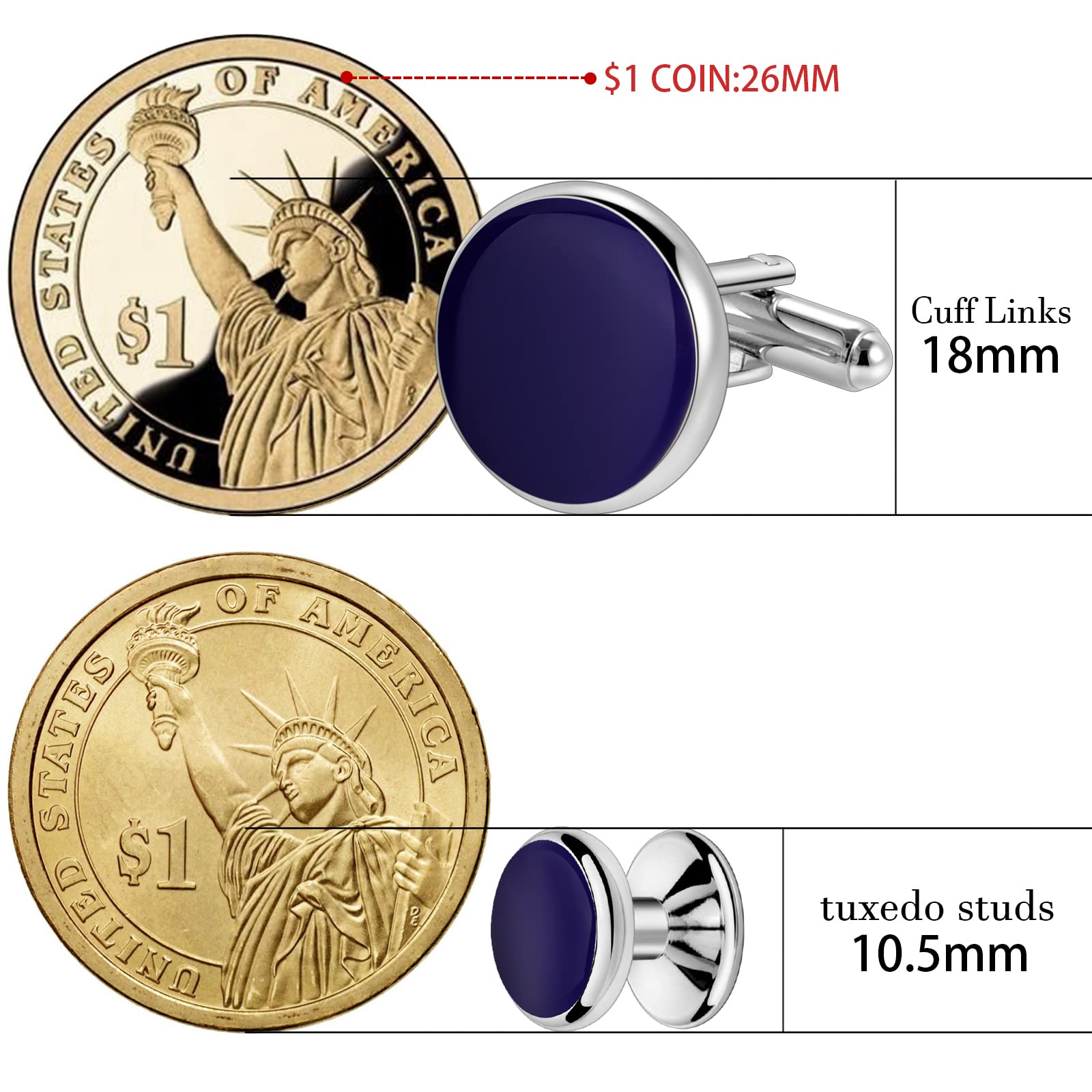 Men’s Cufflinks and Tuxedo Studs Set with Gift Box; Men’s Jewelry or Accessories Suitable for Black Suit White Shirts Vest and Red Bow tie on Wedding or Anniversary and Birthday