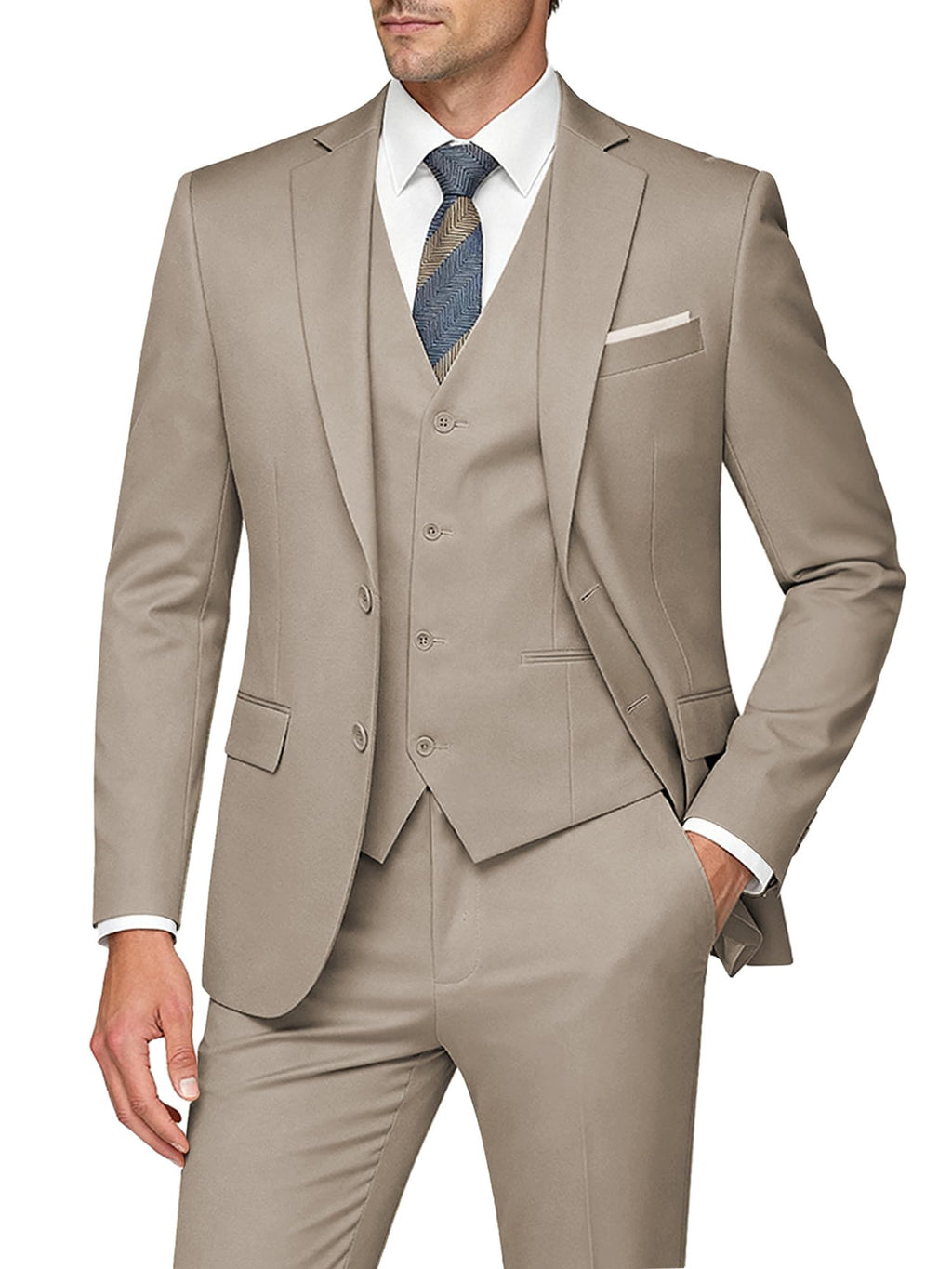 Men's Slim Fit 3 Piece Suits Two Button Blazer Vest & Pants Tuxedo Set for Business Wedding Party