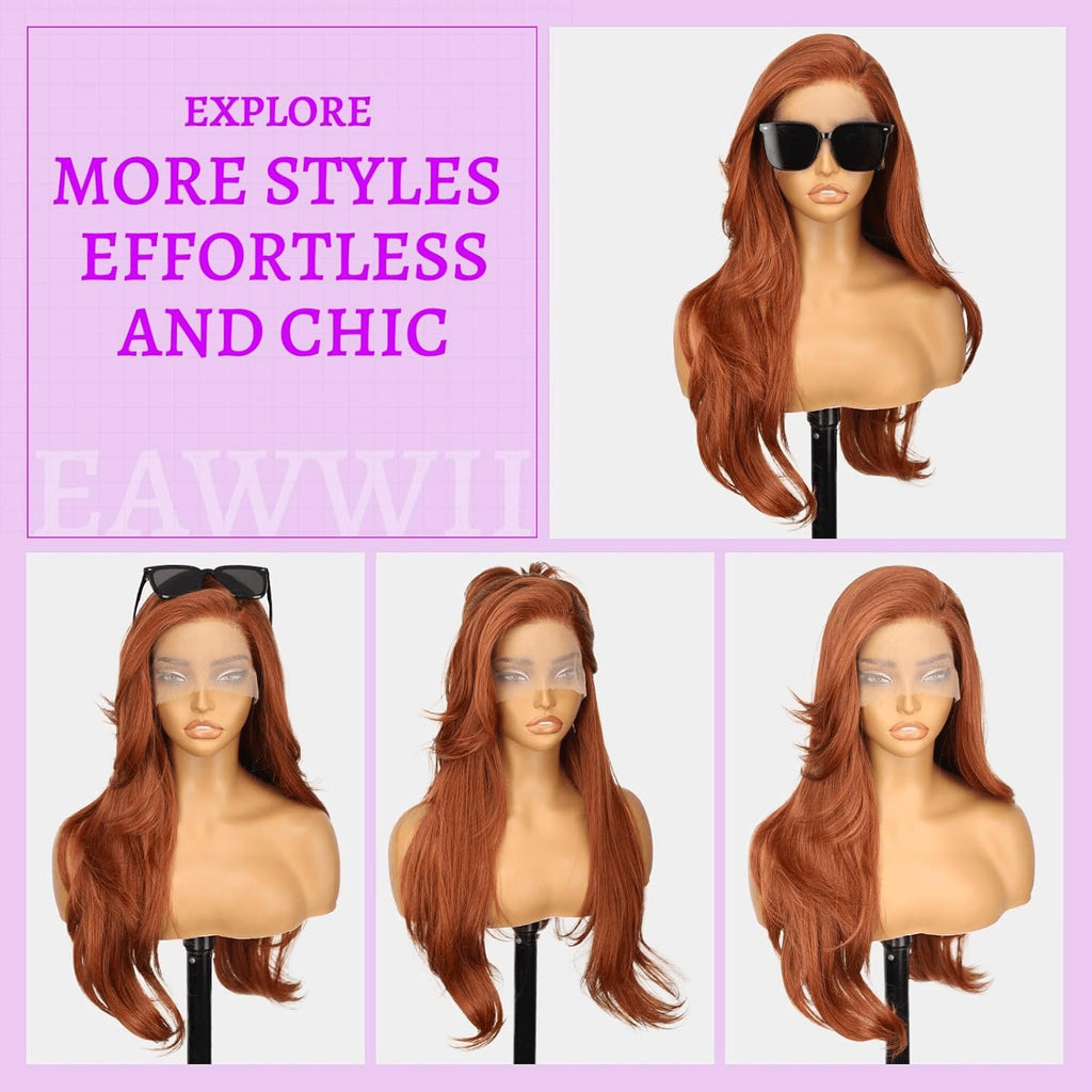 13x4 HD Lace Front Glueless Wigs for Women Black Long Layered Wave Wig Natural Hairline Heat Resistant Synthetic for Daily Use Beginner Friendly 26 Inch