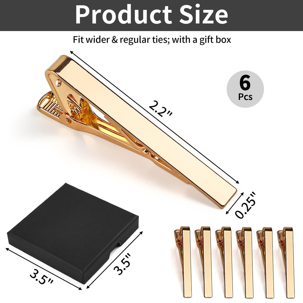 6 Pcs Tie Clips for Men, Classic Shiny & Glossy Tie Bar, Ideal for Father, Husband, Boyfriend, Business, Wedding, Tie Pins with Gift Box