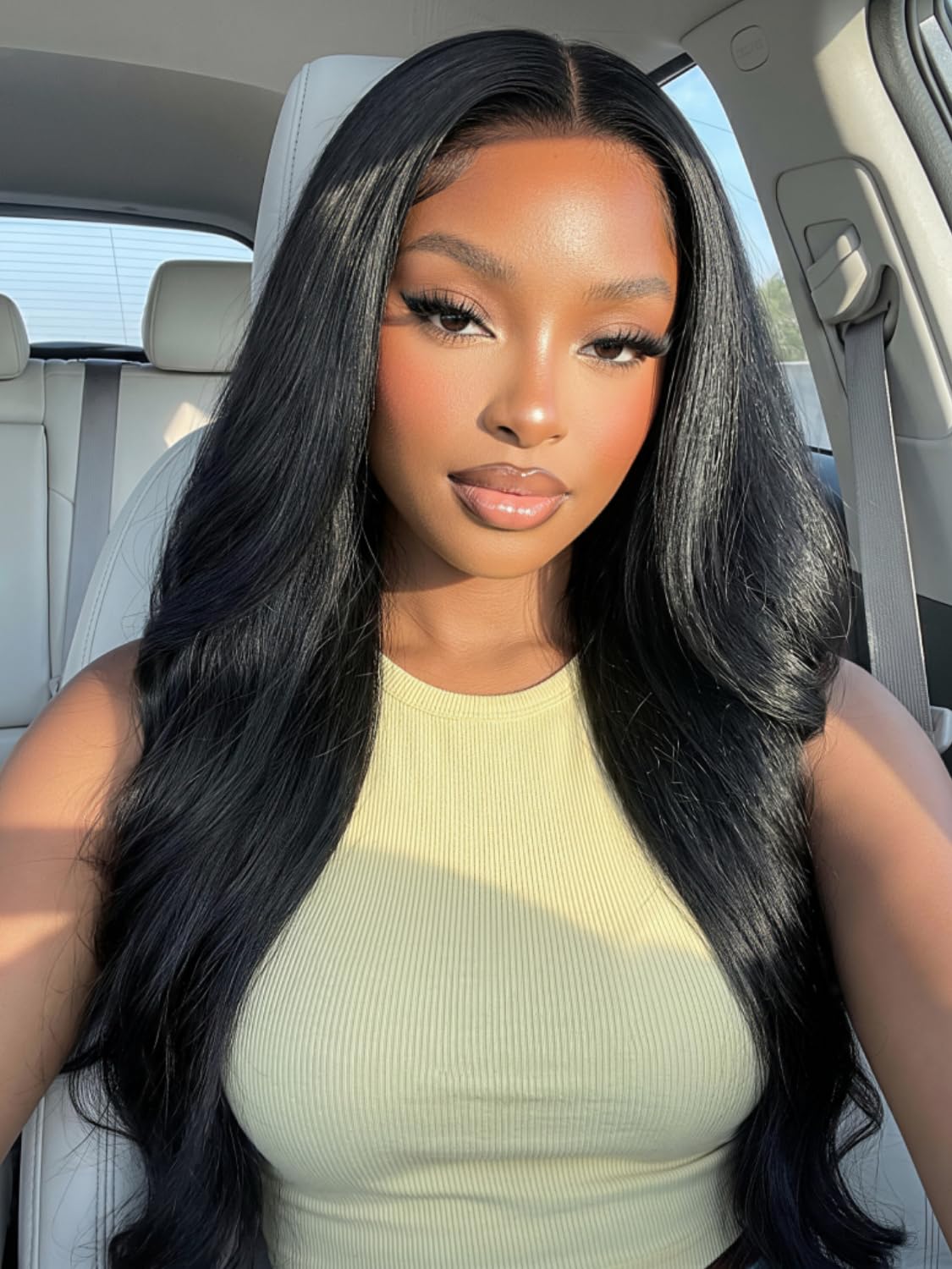 Golden Brown Highlight Glueless Yaki Straight Precut 7x5 Lace Front Wigs Human Hair Drawstring Ombre Pre Plucked Bleached Knots 30S Ready to Wear and Go Wig with Dark Roots 16Inch
