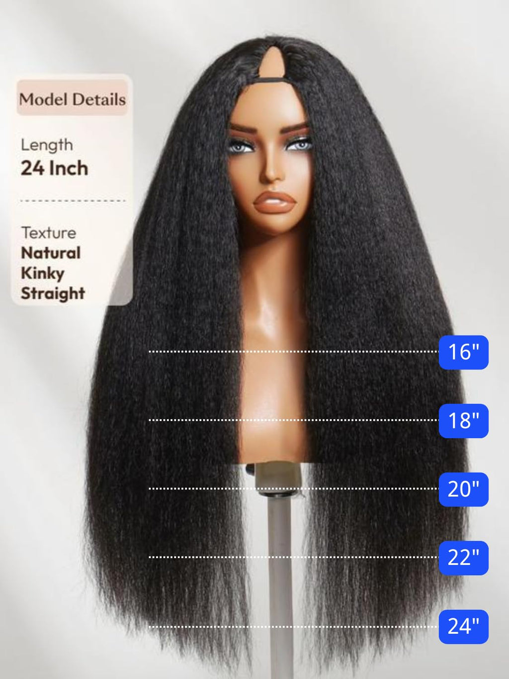 V Part Wigs Kinky Straight Human Hair with Drawstring,Glueless Easicontour V-Part Clip in Upgraded U Part Kinky Wig for Women No Leave Out Ready to Wear Beginner Friendly 150% Density 20inch