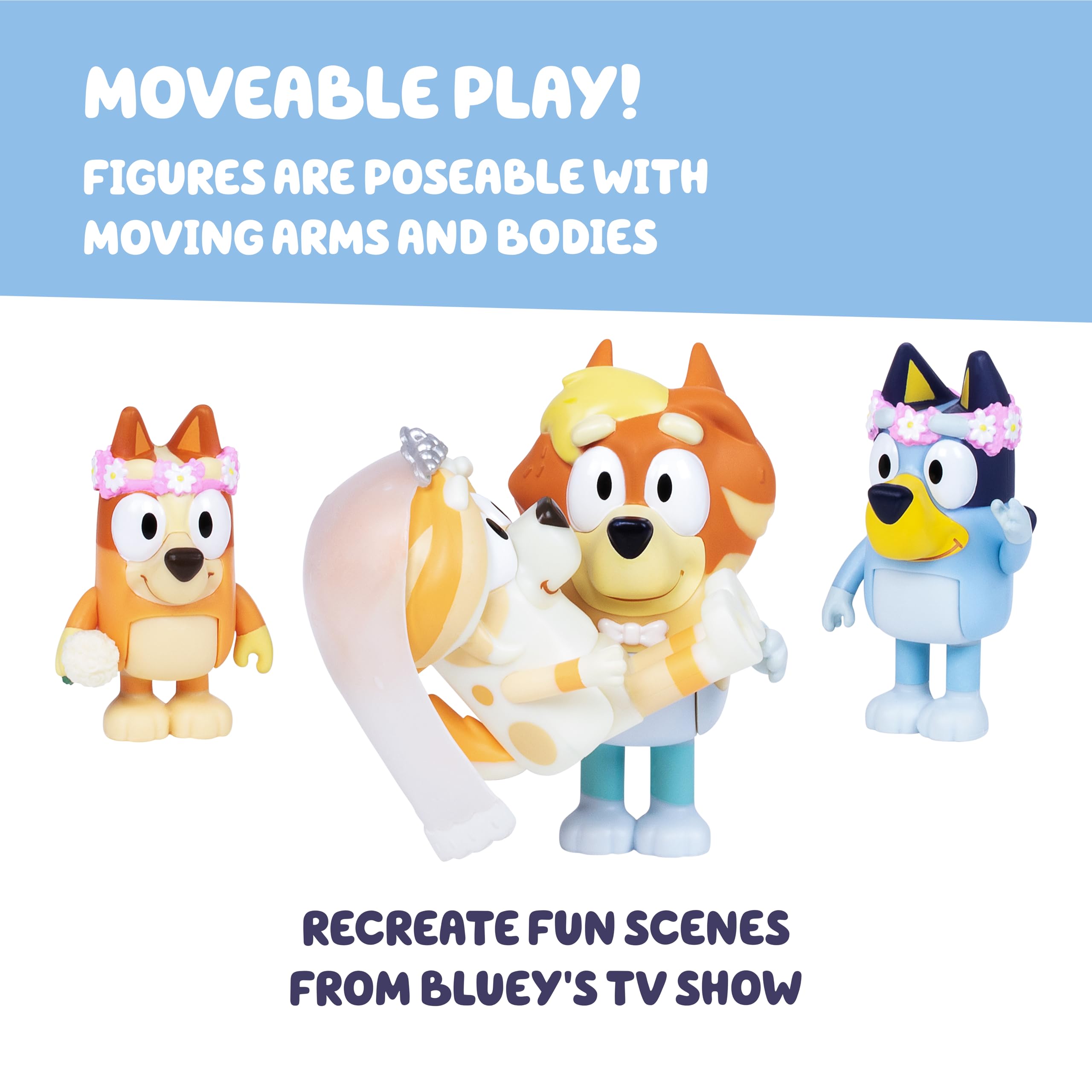 Bluey Family Figure Pack of 4, Robust Poseable Character Toys with Bingo, Chilli, and Bandit Figures, Toddler-Sized Animal Figurines for Kids Ages 3+