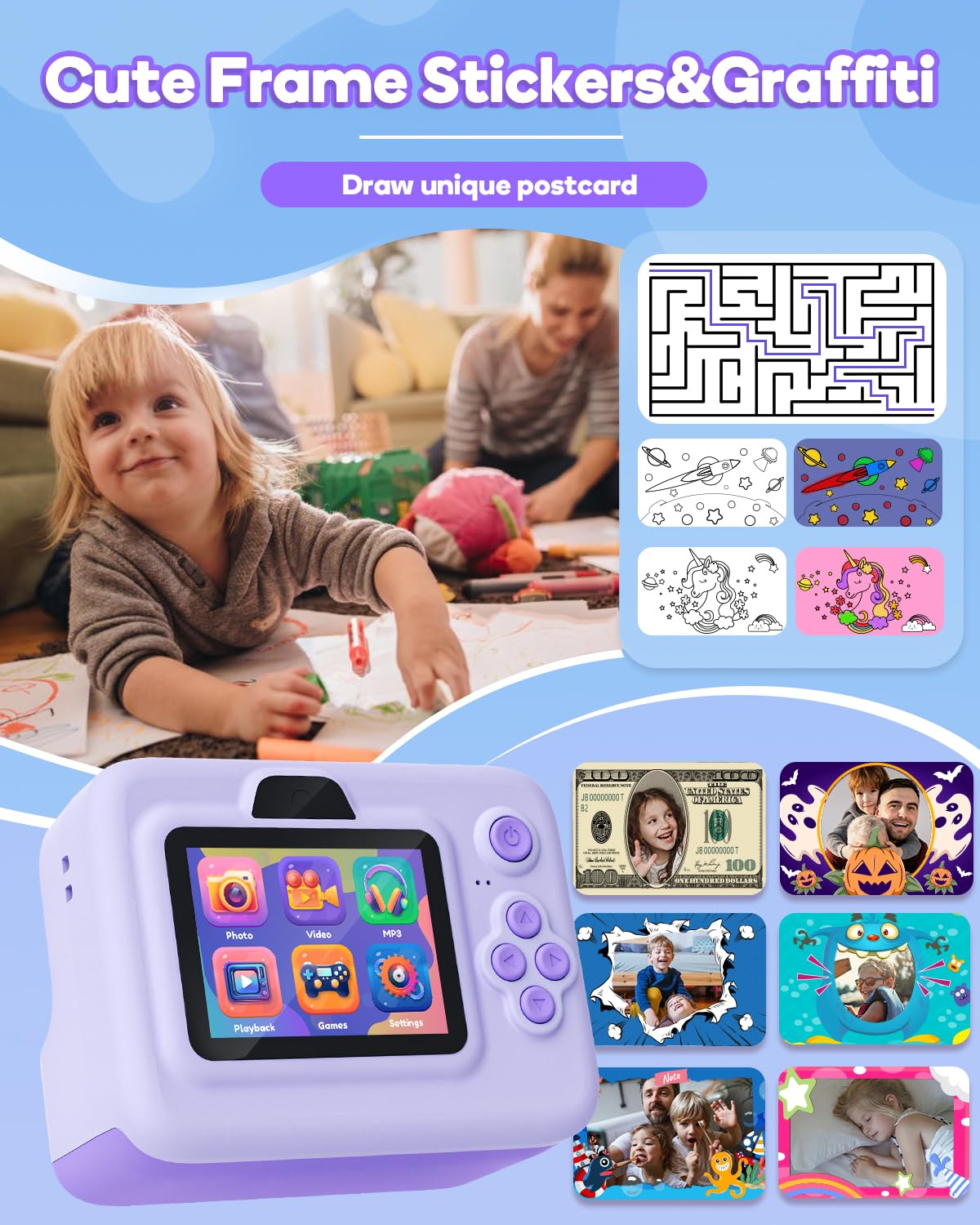 Dylanto Kids Camera Instant Print,1080P Kids Instant Cameras that Print Photos,Christmas Birthday Gifts for Girls Age 3-12,Portable Toy for 3 4 5 6 7 8 9 10 Year Old Girls Boys Pink